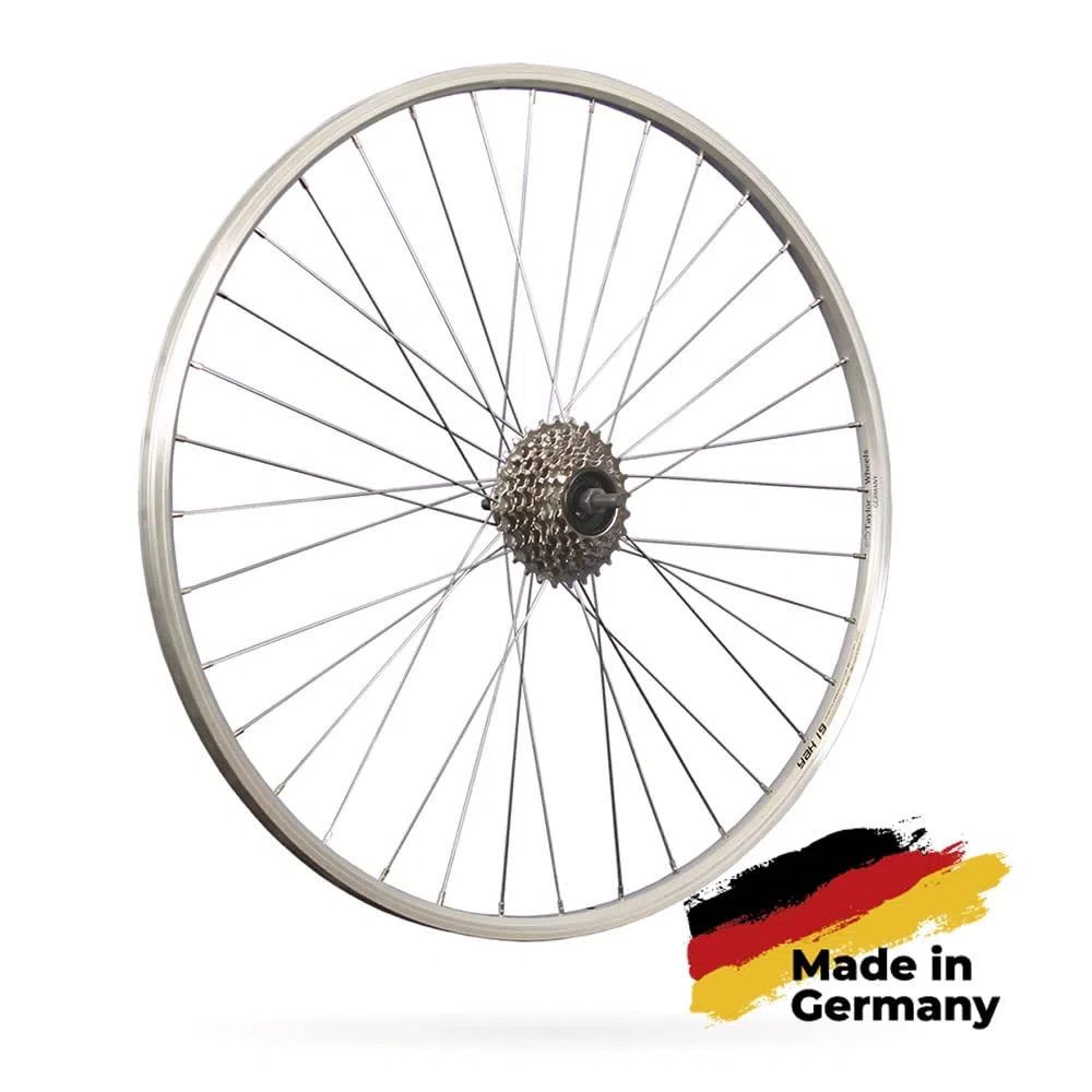 Roue arrière 28 Pouces, Jante Yak19 Double paroi avec Roue Libre à Visser 7 Vitesses - Argent, Compatible Freins V-Brake