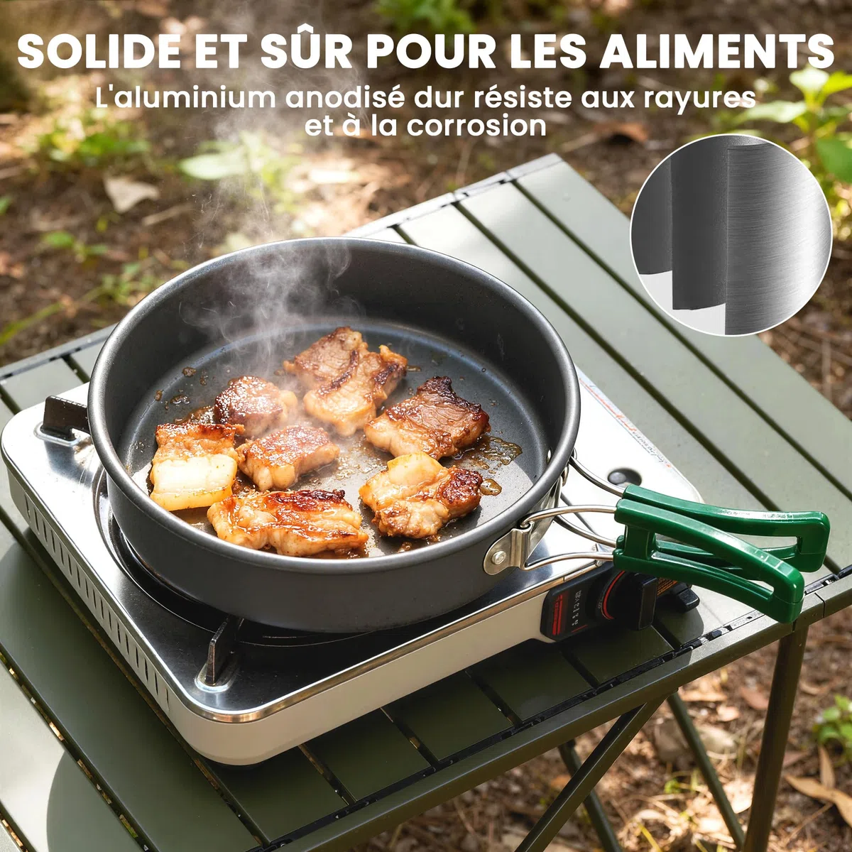 Outsunny Kit de Casseroles Camping 11 Pcs, Cuisine de Camping Compact en Aluminium avec Poignées Anti-Brûlures, Batterie de Cuisine Extérieure avec Sac de Rangement pour Randonnée et Camping, Gris