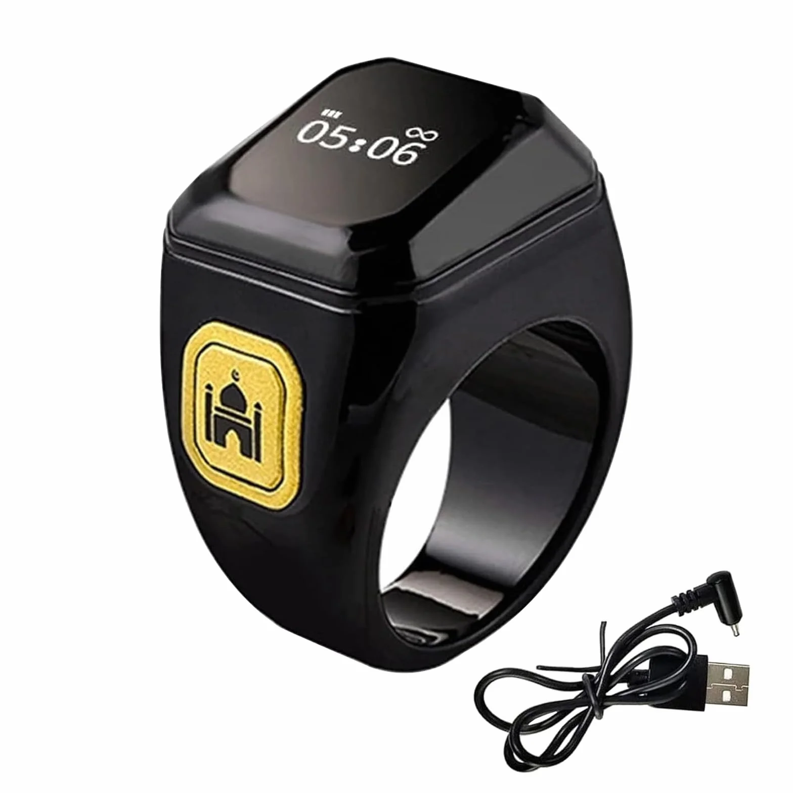 Tasbih Compteur de Prière 22 mm, Anneaux de Comptage de Prière Intelligents, Clicker de Compteur Tally Rechargeable, Compteur de Doigt avec Écran OLED（Noir）