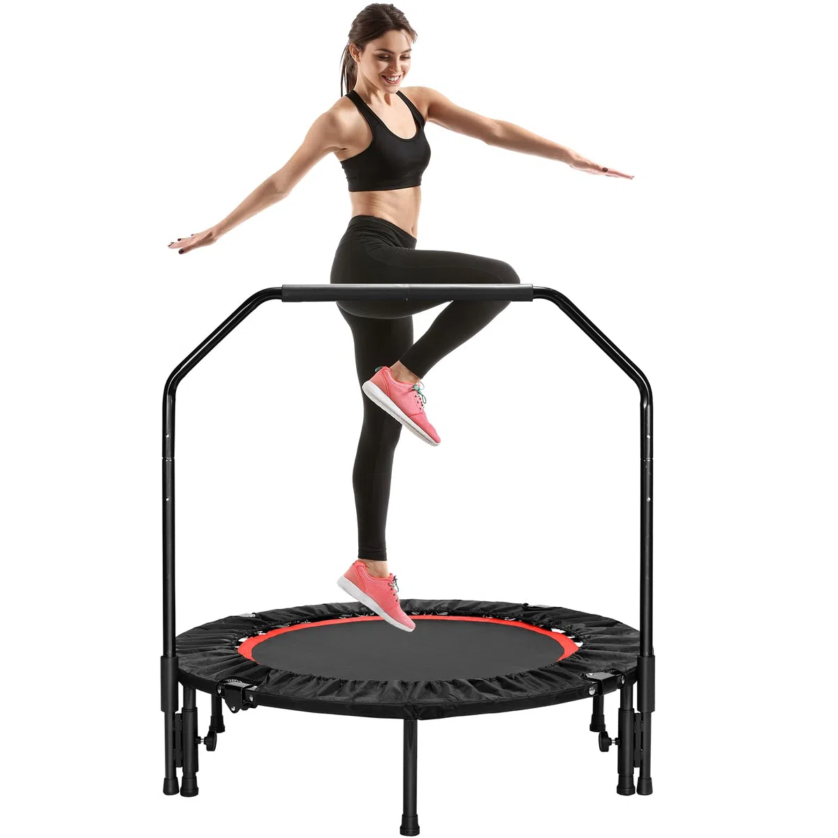 LIFERUN Trampoline de Fitness intérieur Ø 101 cm, capacité de Charge 150 kg, Rebond d'entraînement, avec 3 Niveaux de poignée réglables, Mini Trampoline pour Adultes