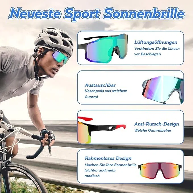 2 Pièces Lunette de Vitesse Homme et Femme Lunette Vitesse UV400 Lunettes Vitesse Homme pour Activités de Plein air Comme Le Cyclisme, La Course L'escalade La Pêche, Bleu + Rouge