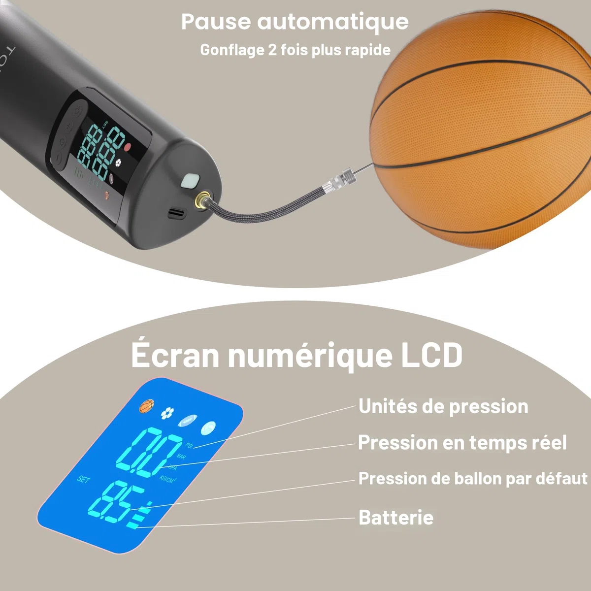 Pompe à Bille électrique, Pompe à Boule Gonfleur Aiguilles avec Jauge numérique pour Balle d'exercice Basket-Ball Football Balle de Plage Balle de Yoga Balles De Sport Pompe Gonflables