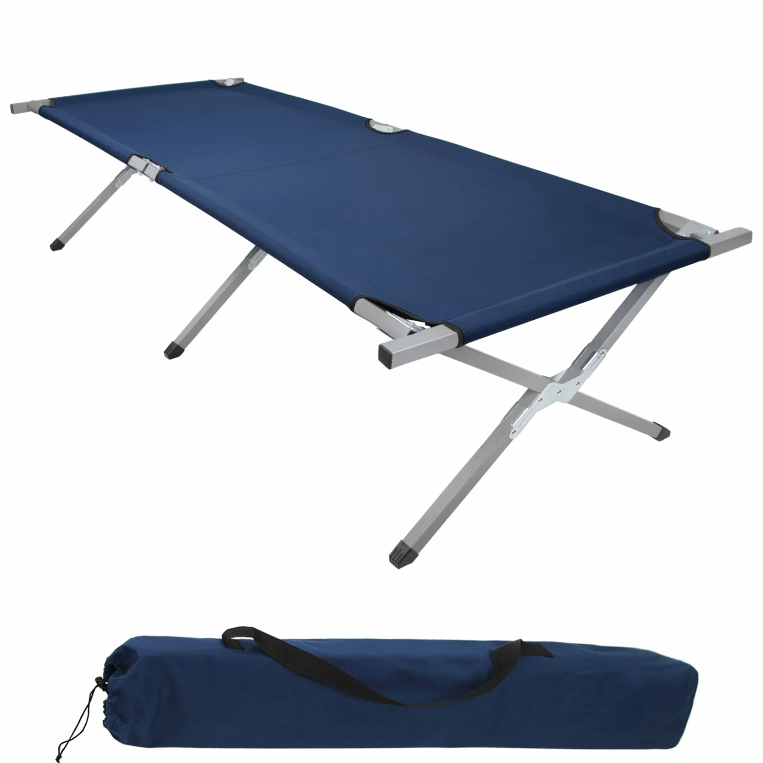 BB Sport Lit de Camp Pliable 190 x 64 x 41 cm Stable 180 kg Résistant Militaire Portable Confortable Camping Voyage Acier Tubulaire 600D Tissu Oxford Sac de Transport, Couleur:Bleu