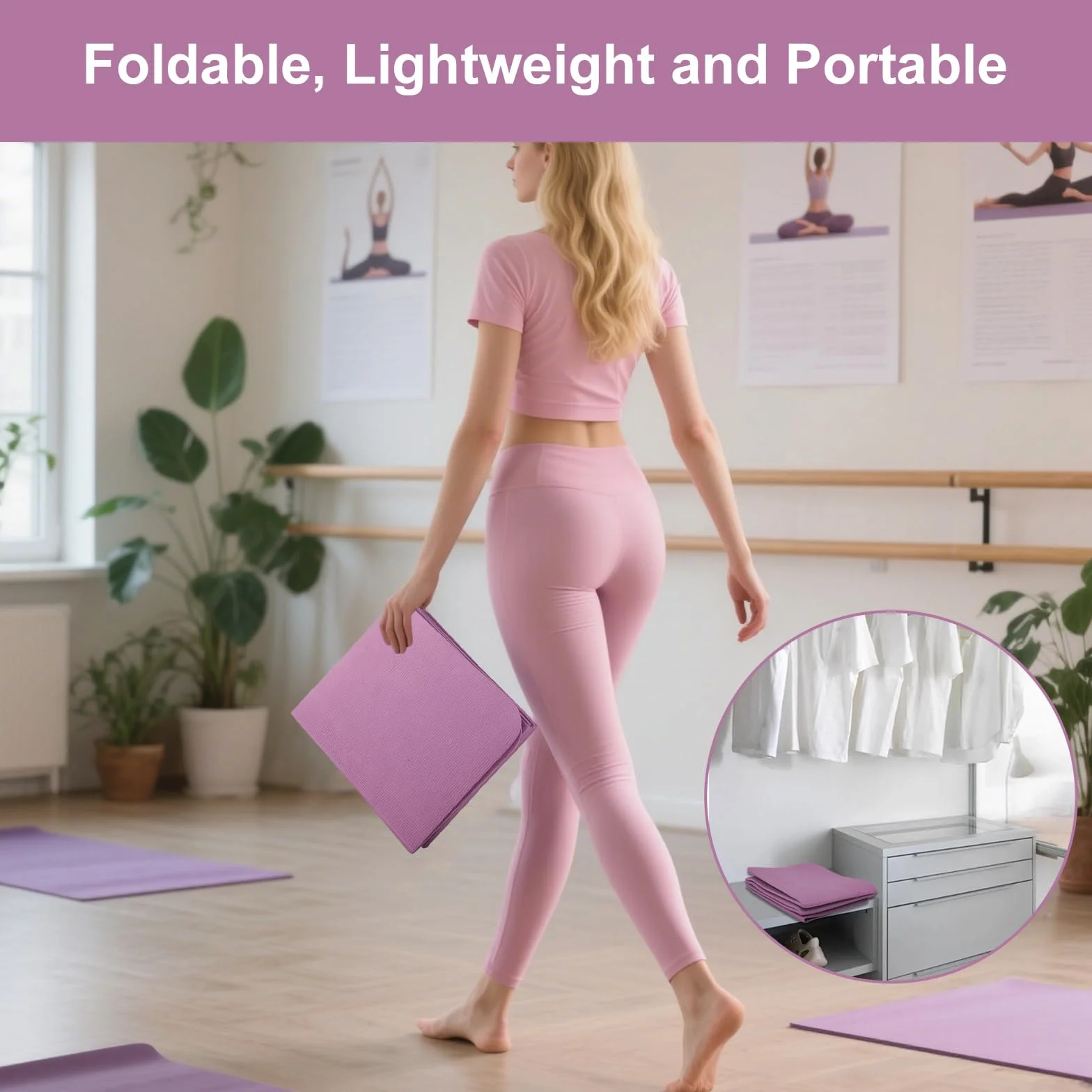 Tapis Yoga - Tapis Pilates Pliable - Yoga Mat TPE - Tapis De Sport 183x61cm - 5mm Épais Tapis Yoga Voyage Pour Gym Et Voyage
