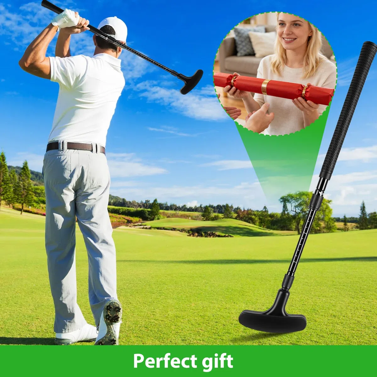 Putter de golf rétractable avec tige extensible pour enfants et adultes, convient aux gauchers et aux droitiers, mini clubs de golf avec 2 balles pour intérieur/extérieur (noir)
