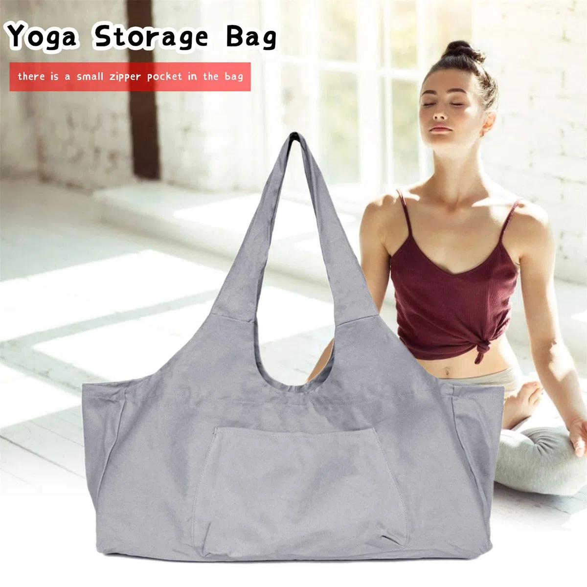 Sac de tapis de yoga à fermeture éclair, grande capacité pour femmes et hommes, sac de yoga portable en toile tout-en-un avec poches