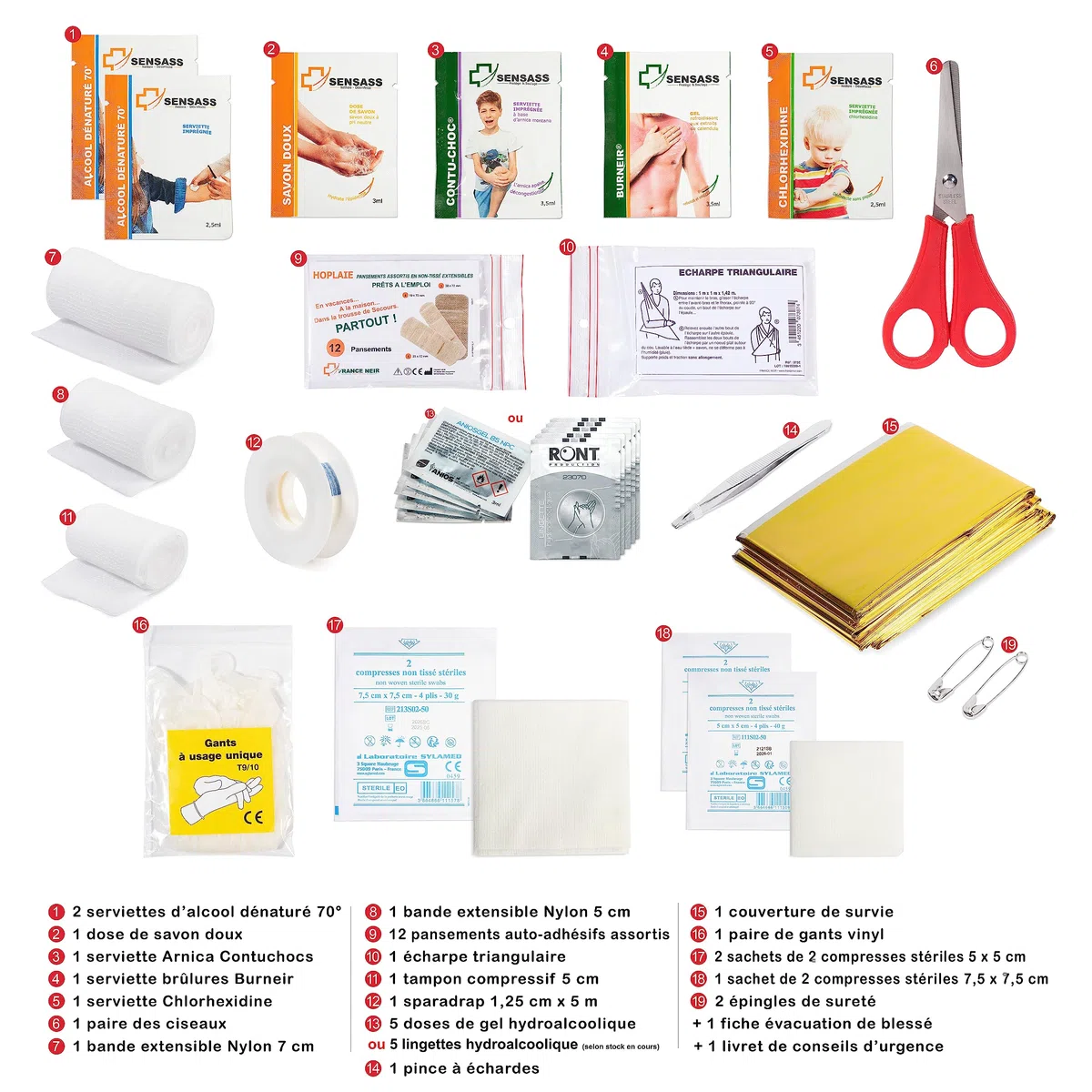 Trousse premier secours-SOCIETE FRANCAISE-Gel hydroalcoolique OFFERT- premier soin+couverture de survie/Trousse rouge à coque étanche idéal sac à dos/voiture/voyage/travail/sport/loisir/maison/enfants
