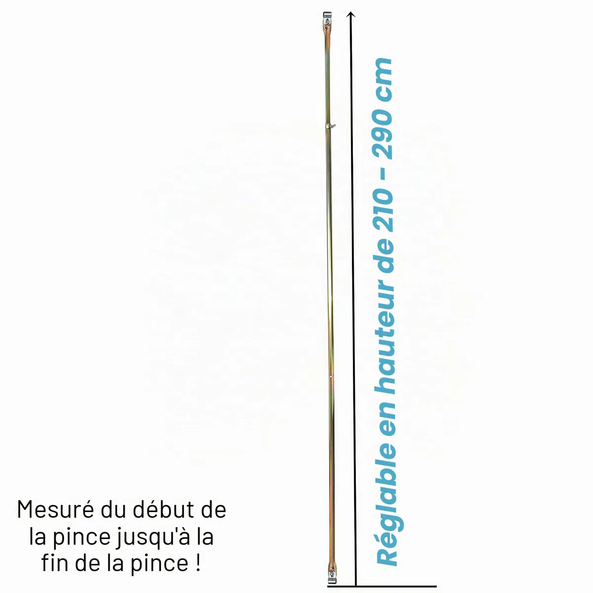 3 pièces de Tente/véranda Barre télescopique jusqu'à 290 cm, 2 pinces : Auvent Armature Barre télescopique barre Véranda Caravane de Tente