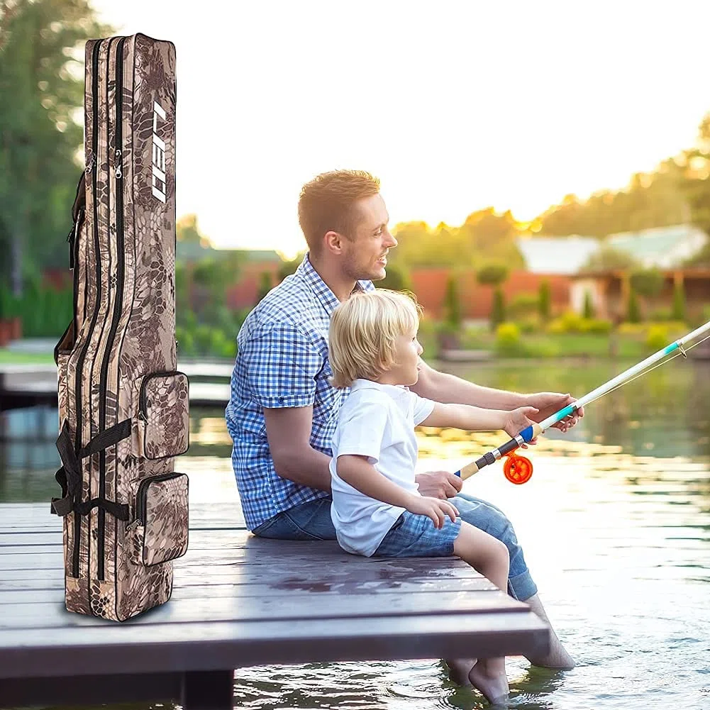 Sac de pêche Caisse de pêche Portable Sac Canne à pêche Outils de pêche Résistant à la déchirure Durable Rod Reel Bag Fishing Pole Carry Organizer