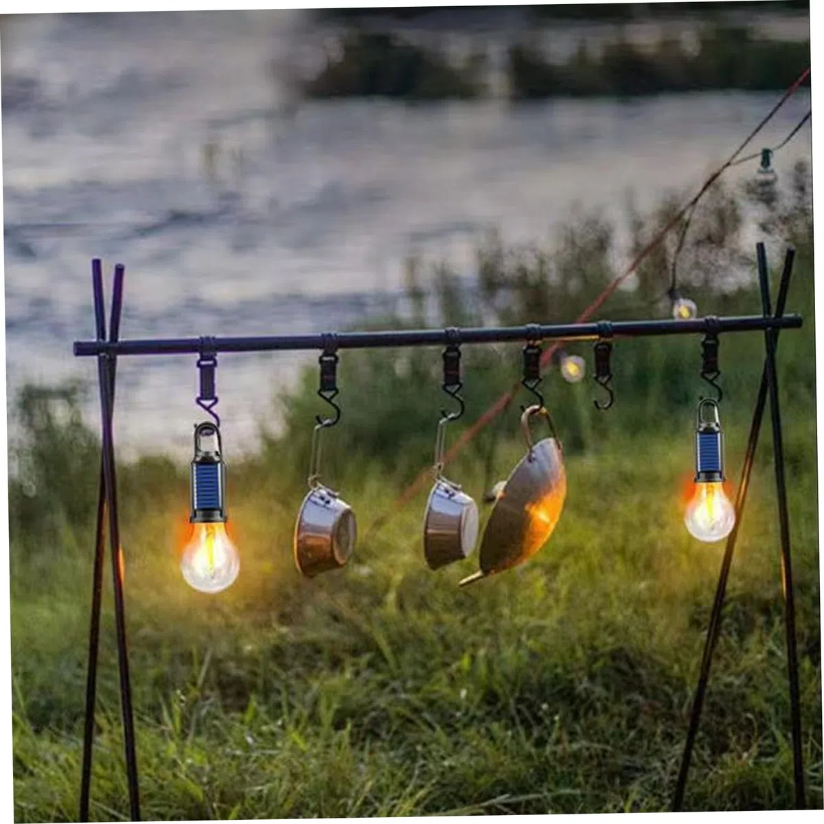 Lot de 2 lampes solaires de camping portables, étanches, multifonctions, rétro, avec crochet, pour camping en plein air, ampoule solaire, lampes solaires pour, poche