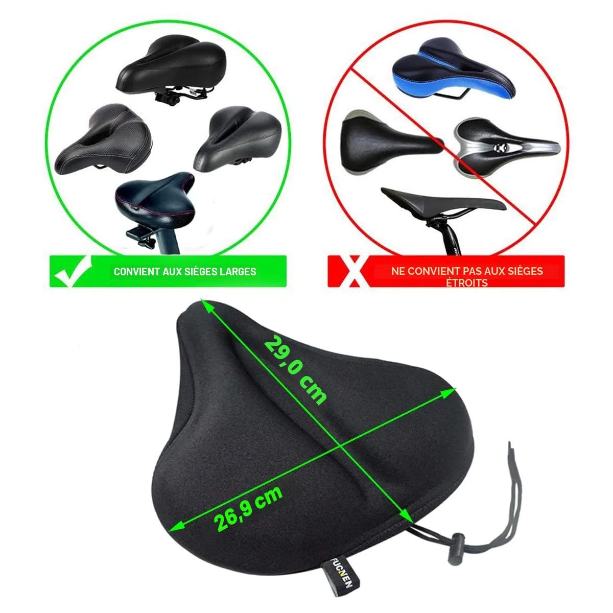 Housse de selle en gel pour vélo d'appartement, grande et confortable, rembourrée pour homme et femme, convient pour les vélos stationnaires, le cyclisme d'intérieur - Coussin de selle doux