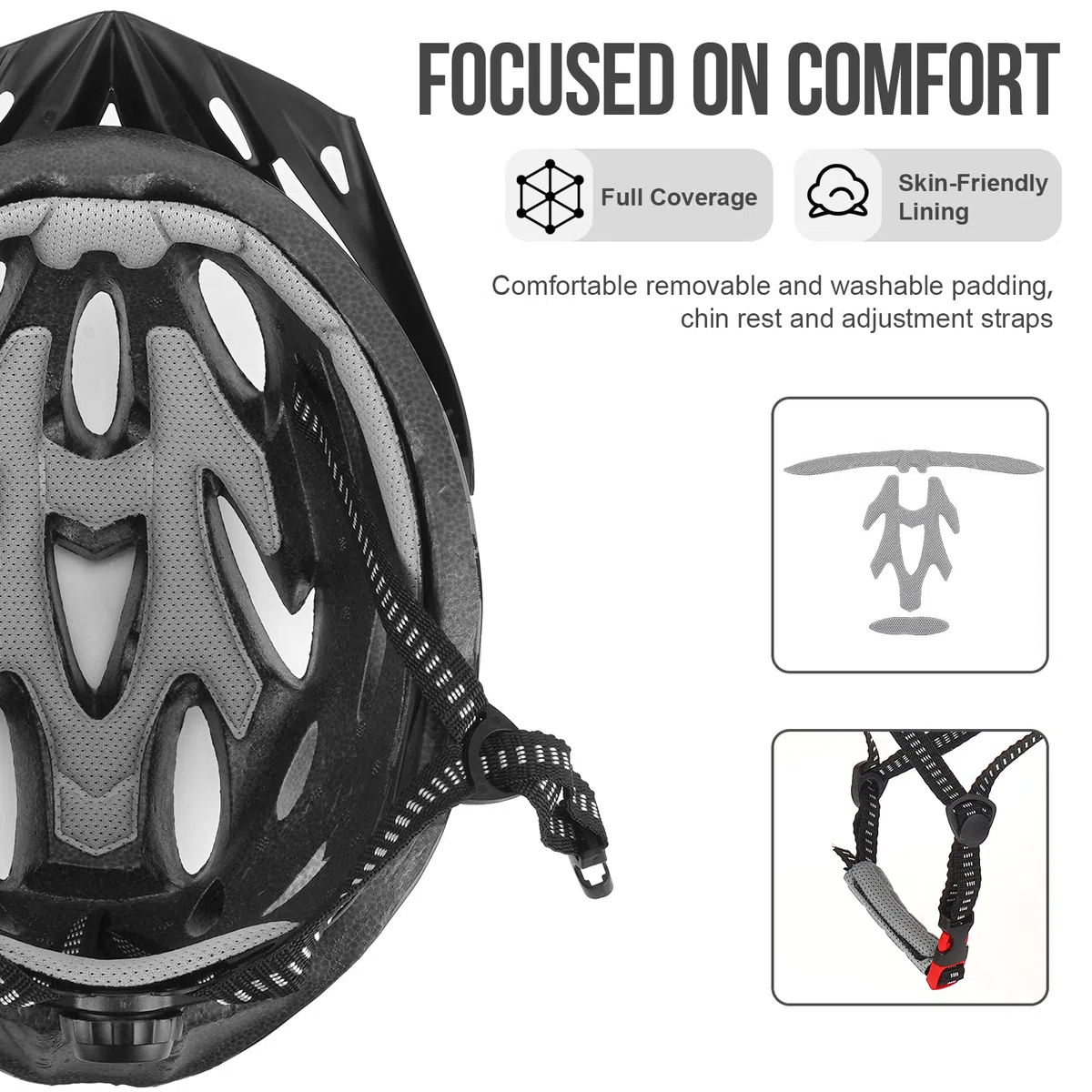 Casque de vélo pour Adulte, Femme et Homme, avec visière Amovible et Rembourrage, Casque de vélo réglable, pour VTT et Le trafic Urbain (pour Tour de tête 57 à 62 cm)