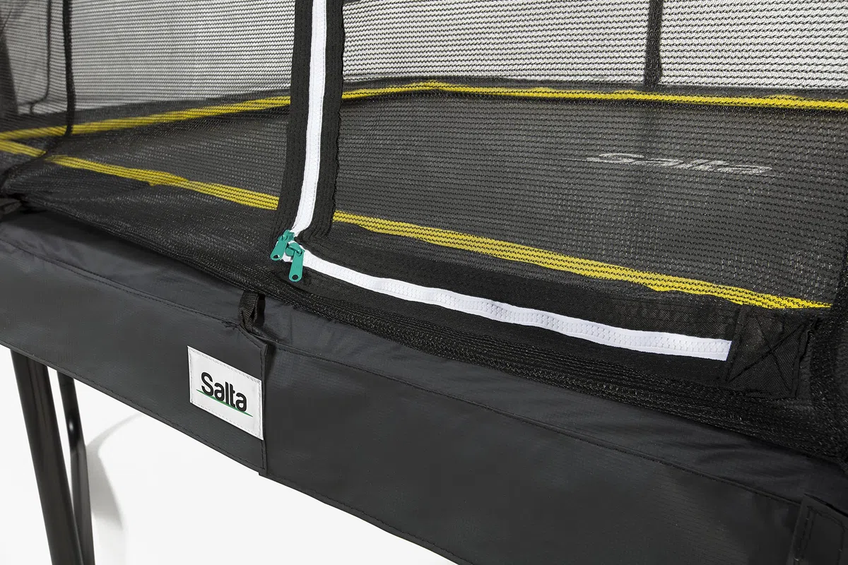 Salta Comfort Edition Trampoline d'extérieur, 214 x 153/305 x 214/366 x 244 cm, certifié TÜV, Noir/Vert/Rose, kit avec Tapis de Saut, Filet de sécurité, Ressorts galvanisés, Housse de Bord