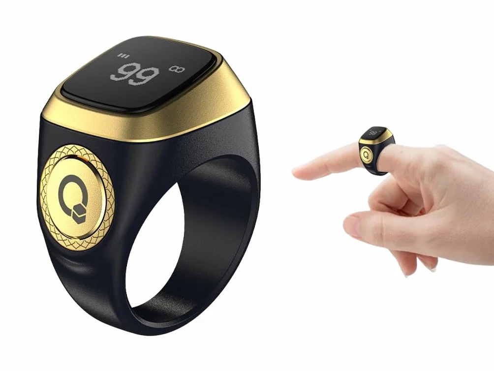 Anneau Numérique Musulman, Muslim Tasbeeh Compteur Intelligent, Compteur de Bagues Islamiques, Compteur Anneau Intelligent, Tasbih Compteur Smart Ring, Écran D'affichage OLED (Noir,18mm)