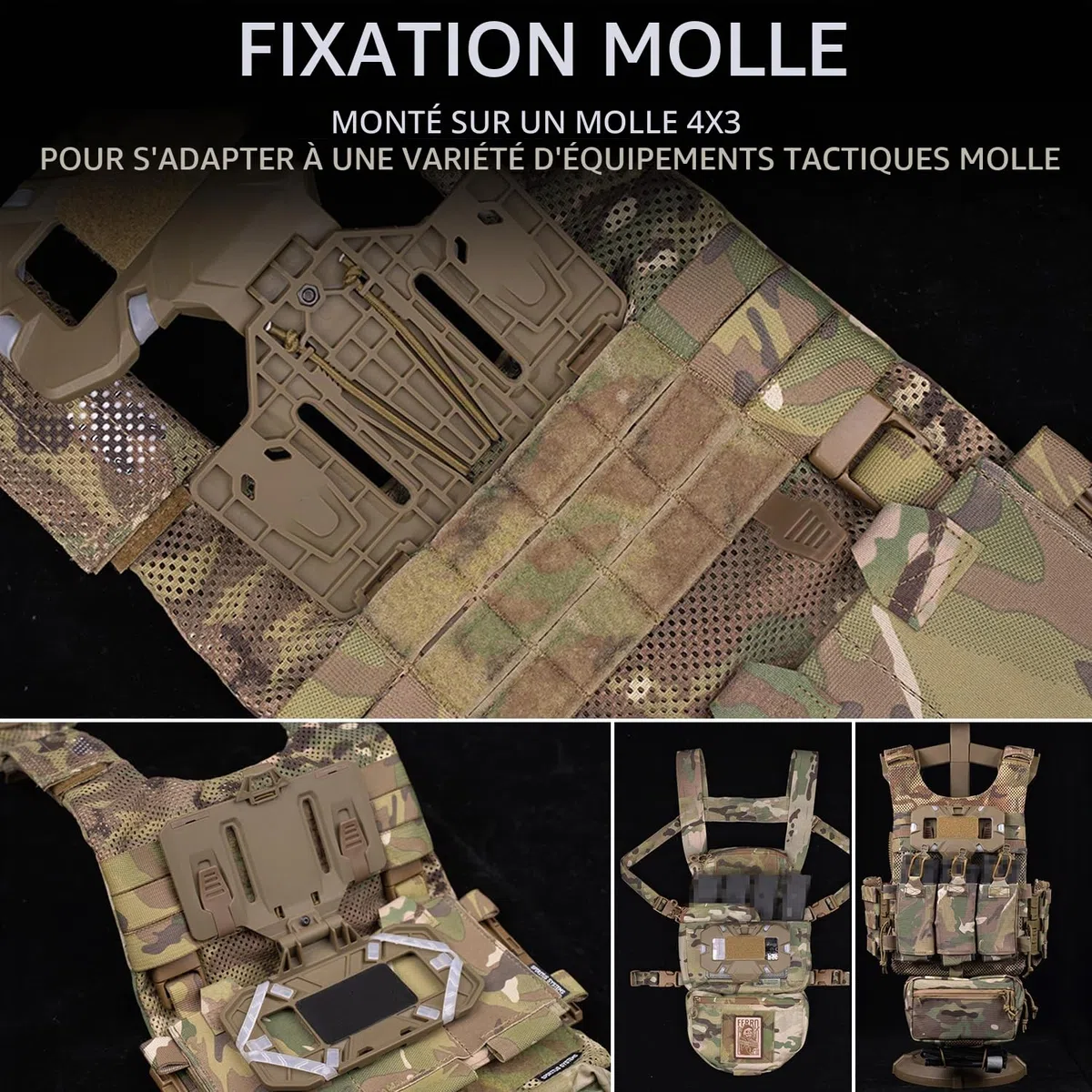 Porte-plaque de téléphone tactique, gilet universel Molle Porte-téléphone, Panneau de navigation de poitrine pliable à fermeture rapide Utilitaire pour taille d'écran 4,7"-6,7