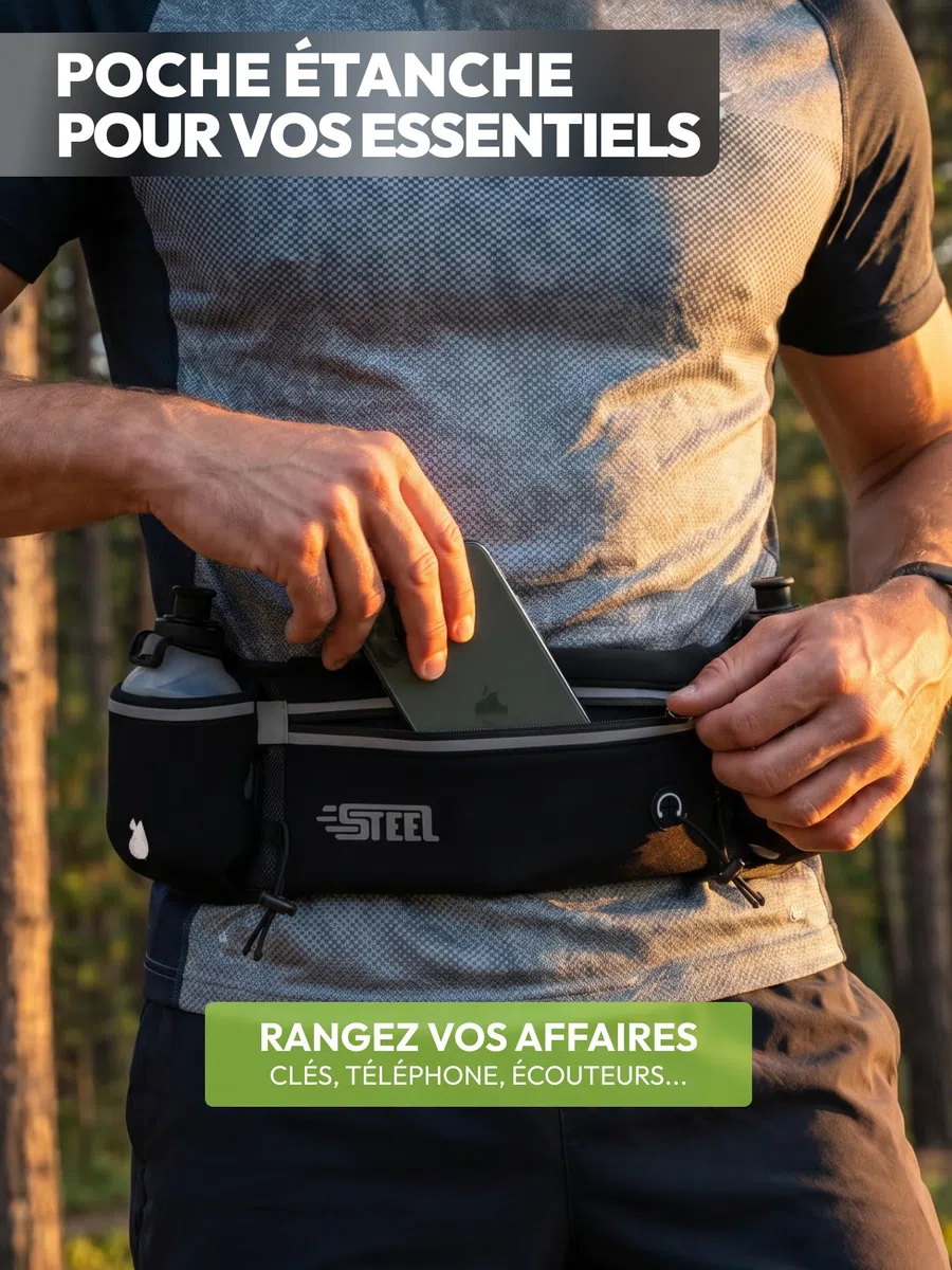 Ceinture Running Hydratation Course a Pied, Sac Banane Porte Gourde, Bouteille Accessoires Etanche Réfléchissant pour Trail Jogging Footing Randonnée Vélo