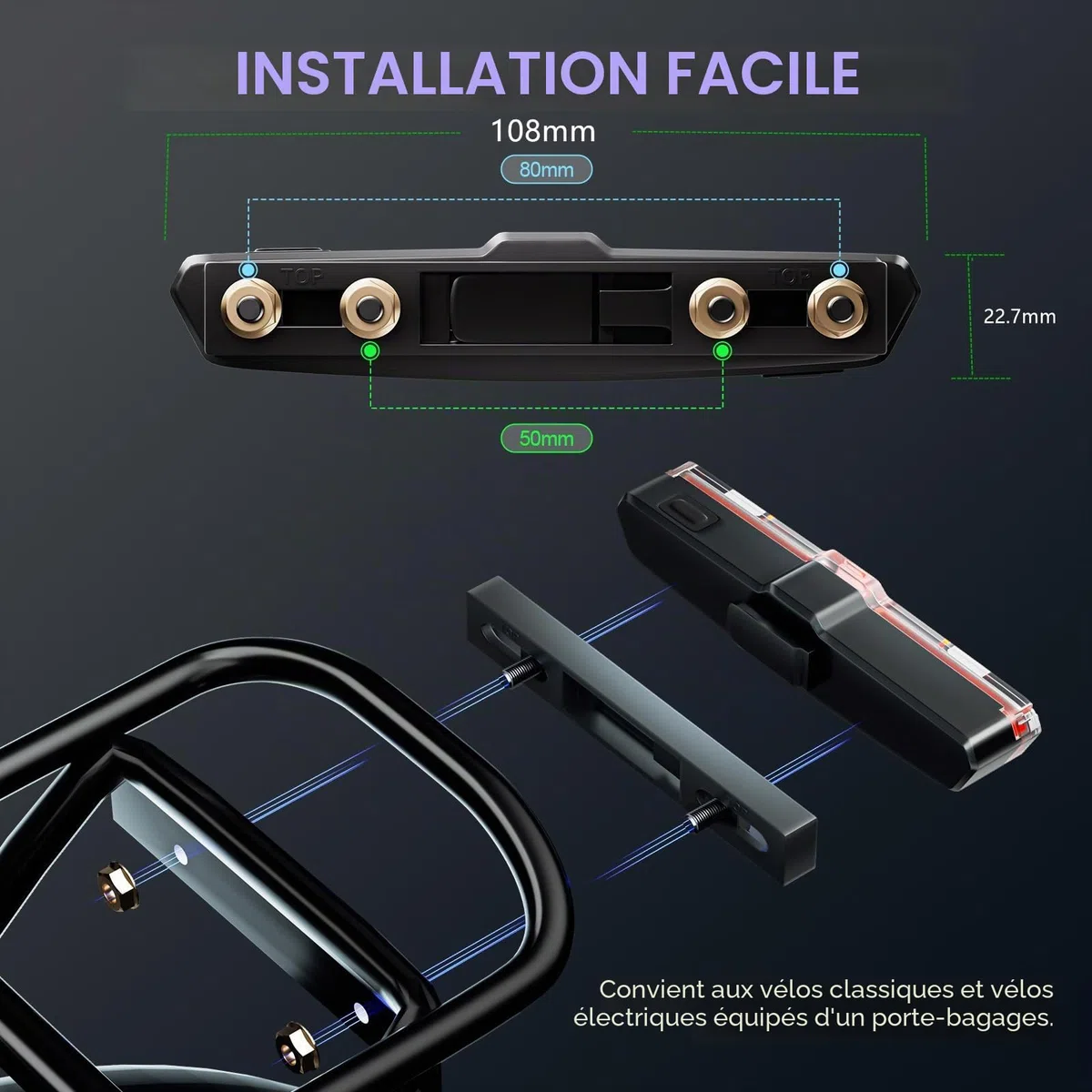 LINGHUANG Feu Arrière de Vélo à LED USB Rechargeable, Étanche IPX5 Feu Arrière de Vélo Brake-Sensing, pour Cyclysme VTT, VTC, Bicyclette