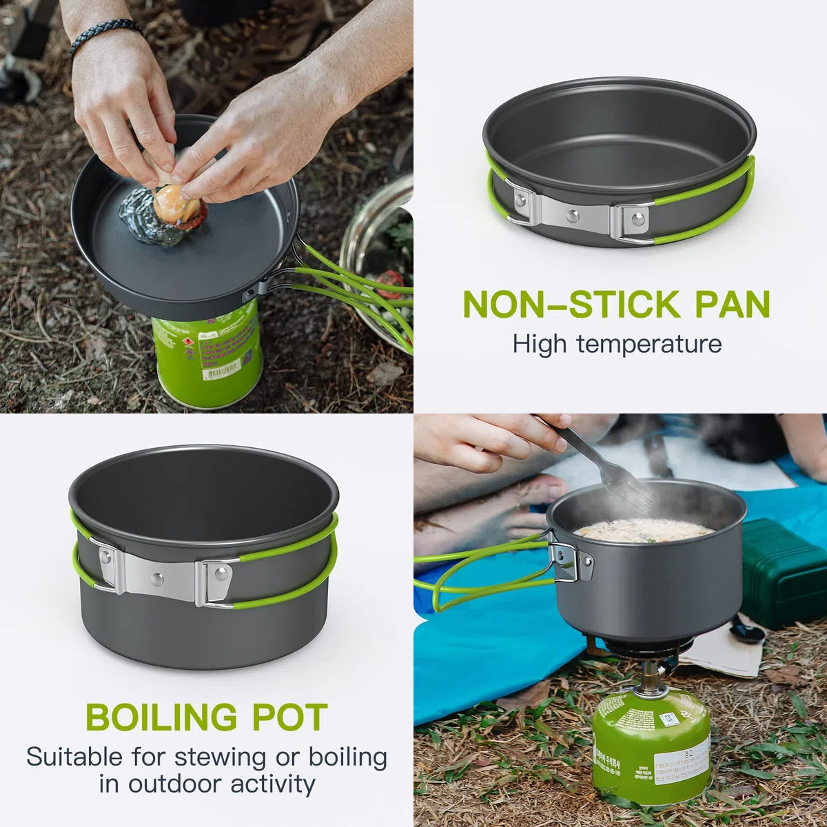 Lixada Camping Batterie de Cuisine Mess Ensemble Plein air Portable Pliant Bois Hot Pot Ensemble Bol cuillère Fourchette Outil coutellerie Ensemble 10/12/13 Pcs（Facultatif）