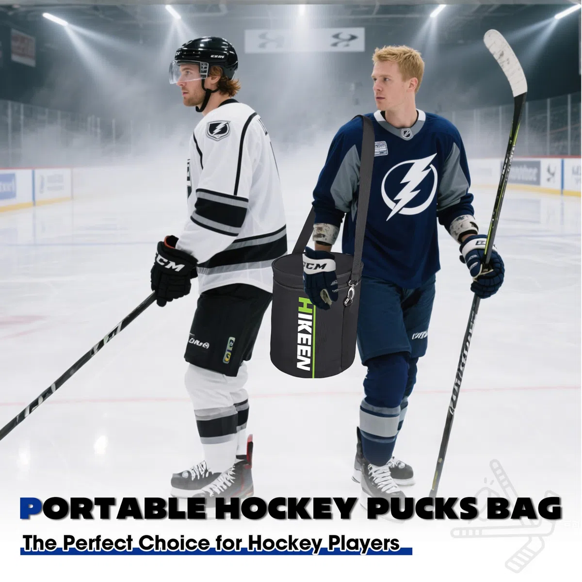 BOOSTEADY Sac de Hockey sur Glace Imperméable, Sac de Transport pour Hockey Pouvant Contenir Jusqu'à 50 Palets avec Bandoulière Réglable pour Entraînement de Hockey