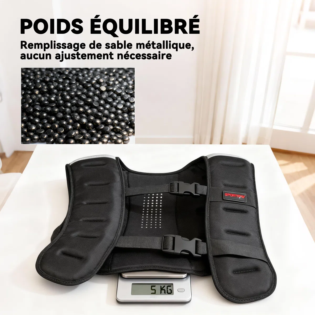 SPORTNOW Gilet lesté 5 kg/8 kg, veste lestée respirant avec sangles réglables et bandes réfléchissantes, gilet de poids pour musculation, course à pied, entraînement fitness, en sable de fer, noir