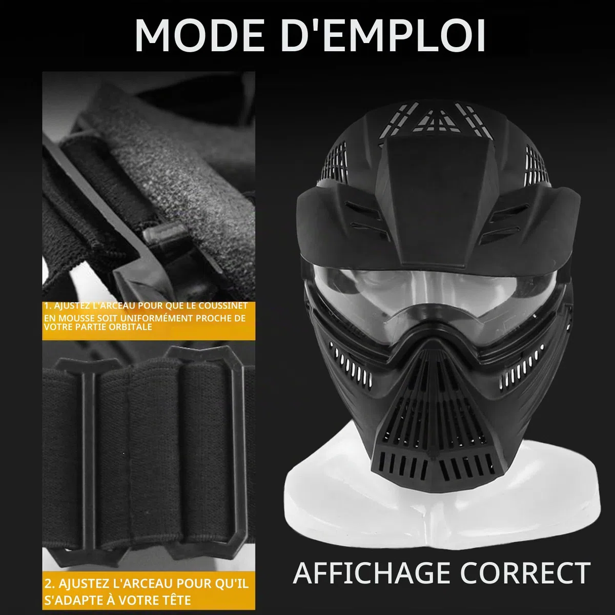 Masque d'airsoft - Masque de paintball - Avec protection des yeux - Résistant aux chocs - Pour Halloween, cosplay, film, paintball, jeu CS