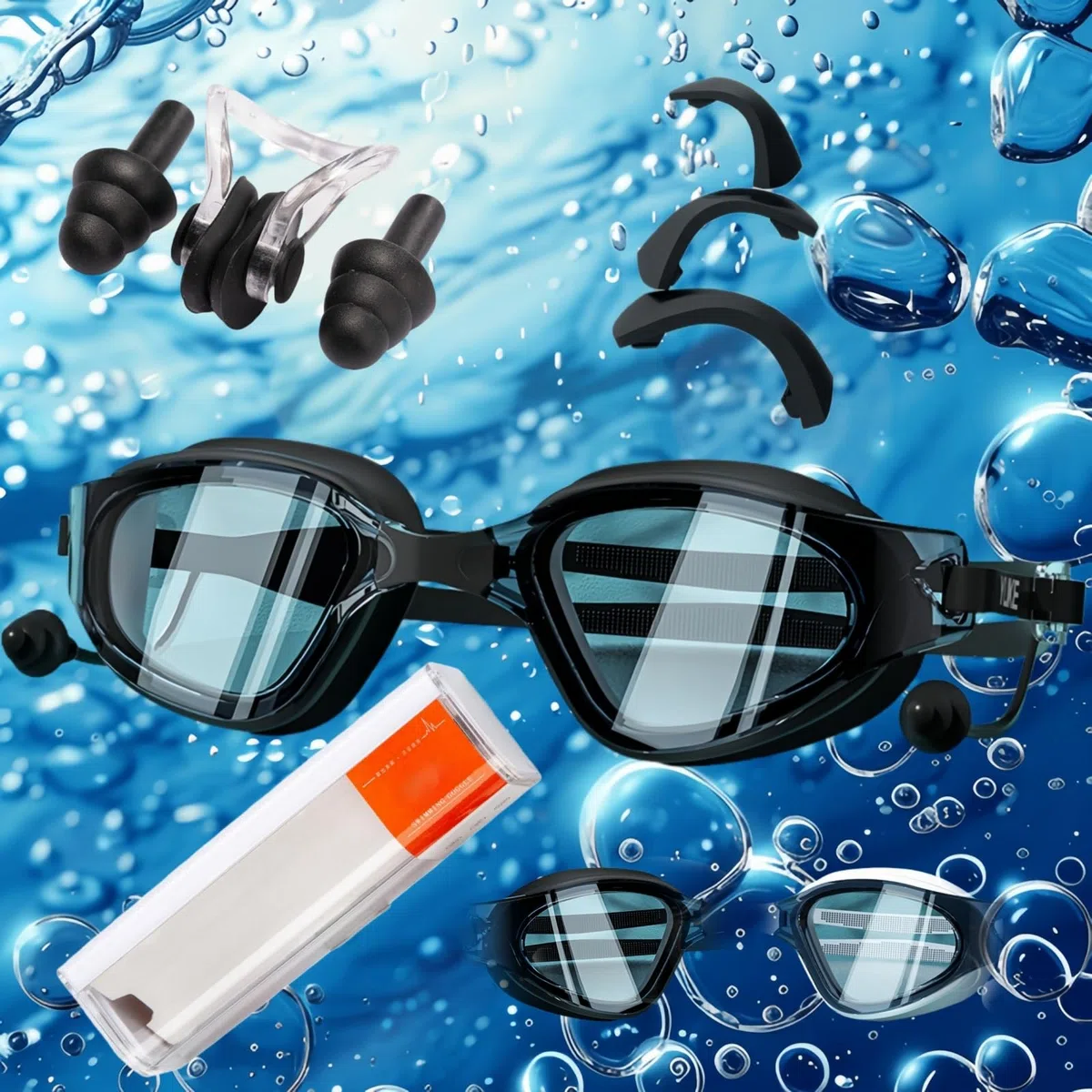 Lunettes de natation optiques avec correction visuelle | Dioptrie : de -0 à -6,0 | Anti-buée | Protection UV | Ajustement parfait | Avec boîte solide