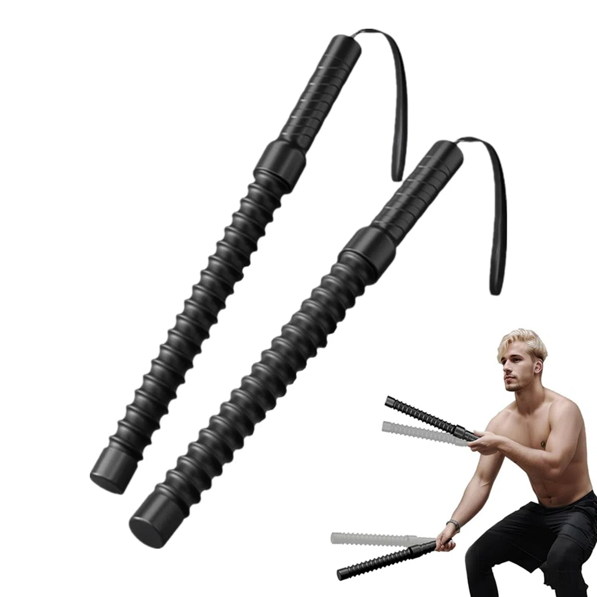 Lot de 2 cordes de combat professionnelles sans corde, équipement de fitness portable, bâton d'entraînement, barre à ressort pour intérieur et extérieur, maison, salle de sport
