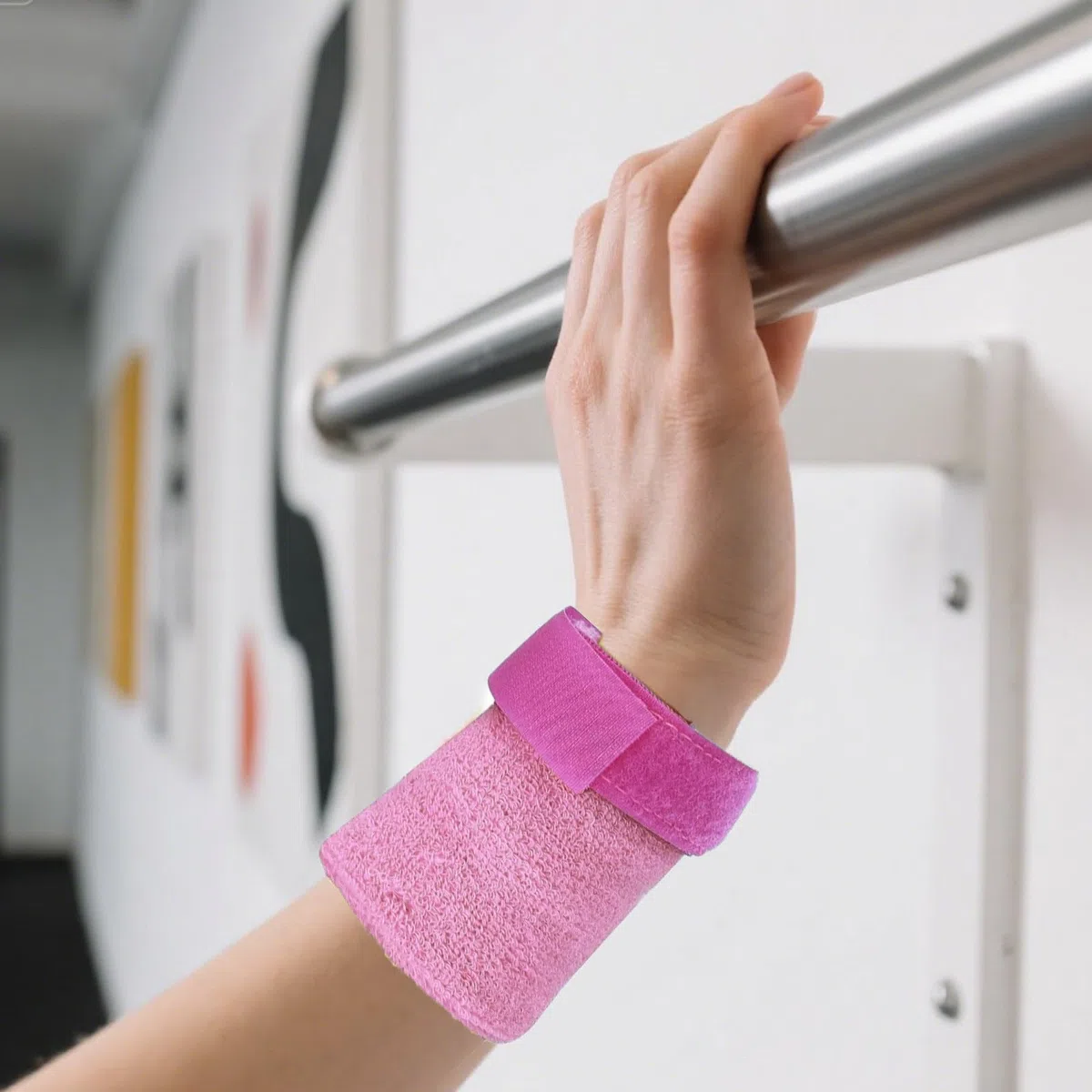 Lot de 2 poignées de barre de gymnastique antidérapantes pour filles, support de poignet avec bandeau absorbant rose, pour enfants, gym, tennis, entraînement, yoga, athlétisme.