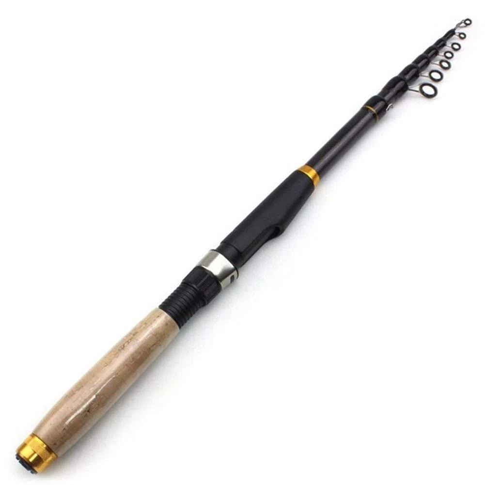 Canne a Peche,Canne a Peche Telescopique 1.8m-3.0m Multifonction for Rod pêche Carbone Poisson pôle télescopique Pêche Voyage Rod Ultrashort Pêche Tackle(Wooden Handle,2.1 m)