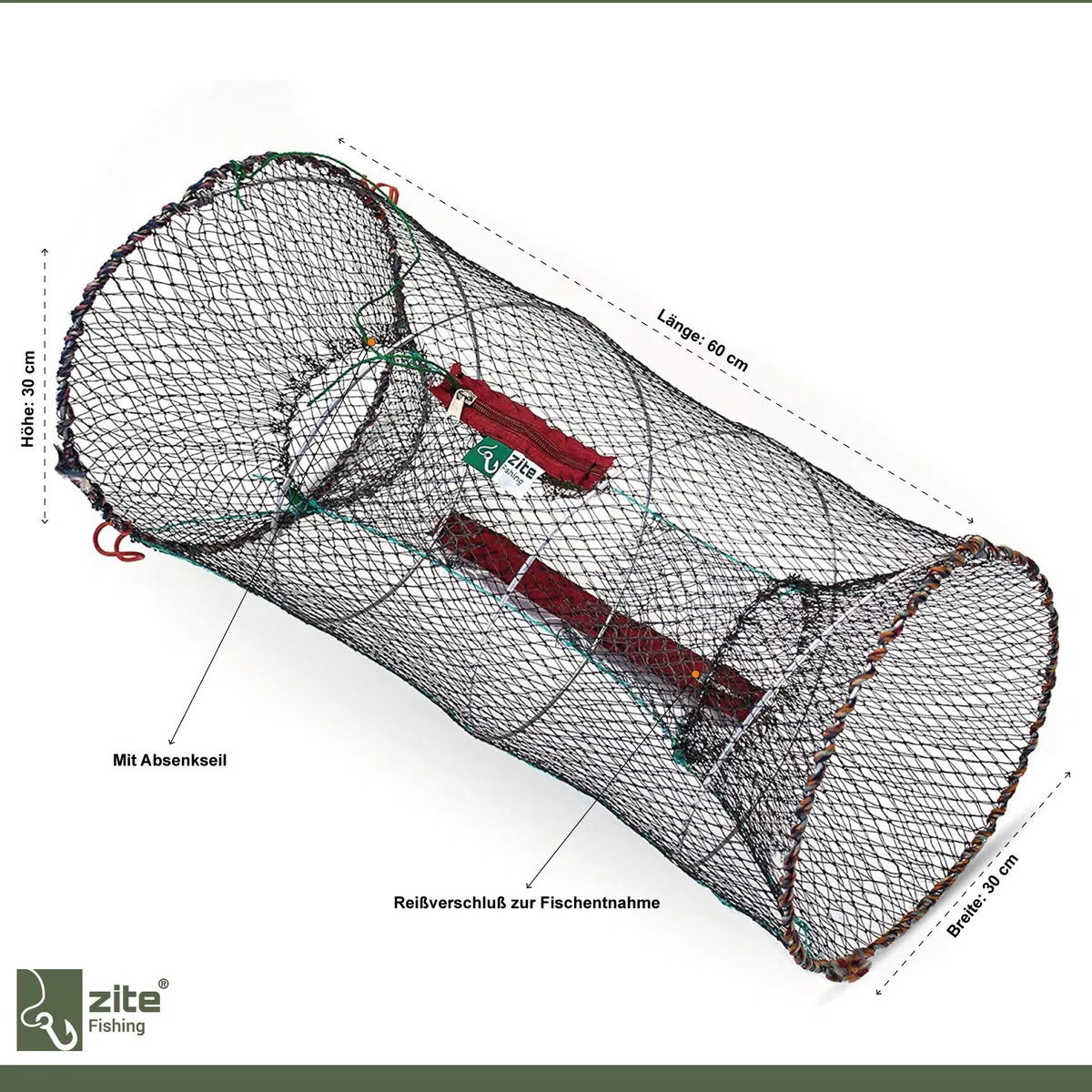 Zite Fishing Portable Plié Filet de Pêche - Piège Crevette Écrevisses Crabe Appâts Poisson - Rond et 30x60cm