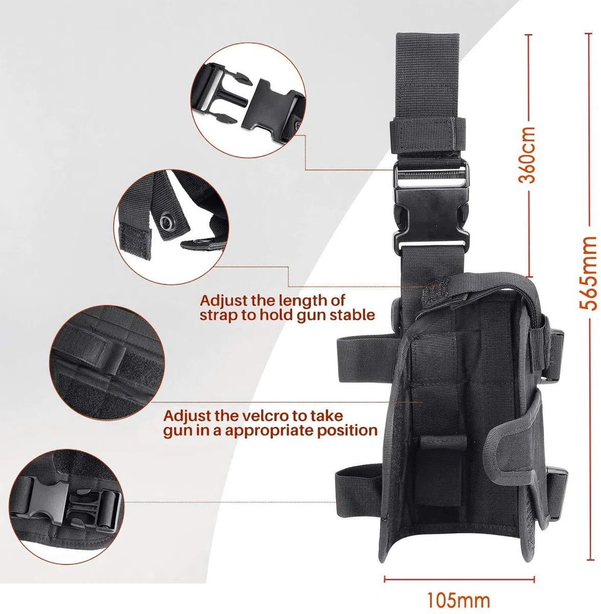 Etui Holster De Cuisse Réglable Jambe Droite Unisex-Adult pour Armée Tactique Airsoft, pour activités en extérieur, Portage d'outils, Cosplay
