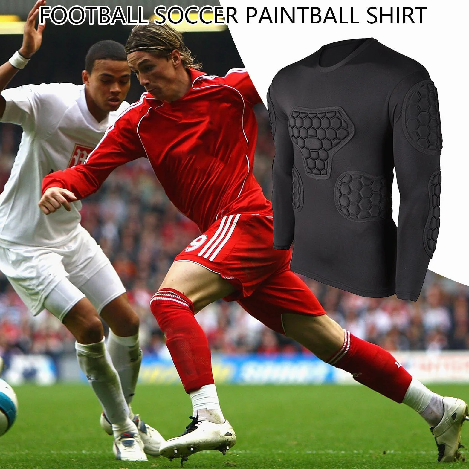 Maillot de Football rembourré – Protection du Corps, Maillot de de But de Football Noir à Manches Longues, Ensemble d'équipement de Protection defootball rembourré pour Homme | Chemise de foo