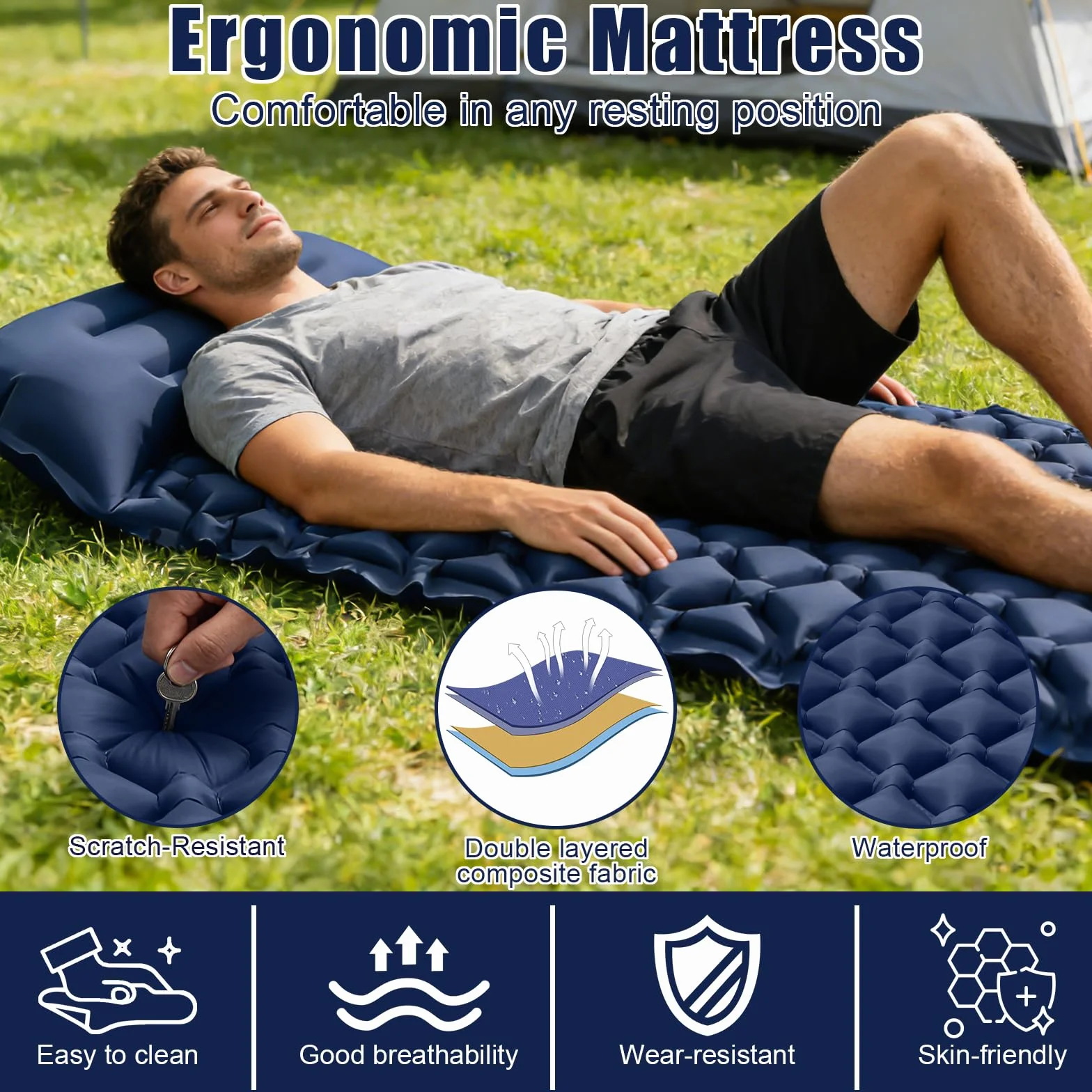 Matelas de Camping Autogonflant,Matelas Camping - Ultraléger de Matelas Gonflable avec Pompe à Pied, Portable Tapis de Matelas Pneumatique pour Plage, Voyage,Le Trekking en Plein Air