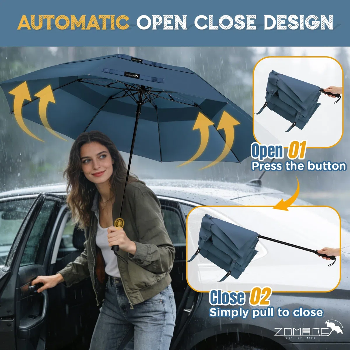 ZOMAKE Large Compact Parapluie de Golf 54/62 Pouces,Parapluie RéSistant au Vent Parapluie Pliant Portable pour le Voyage à Double CanopéE VentiléE pour Hommes Femmes