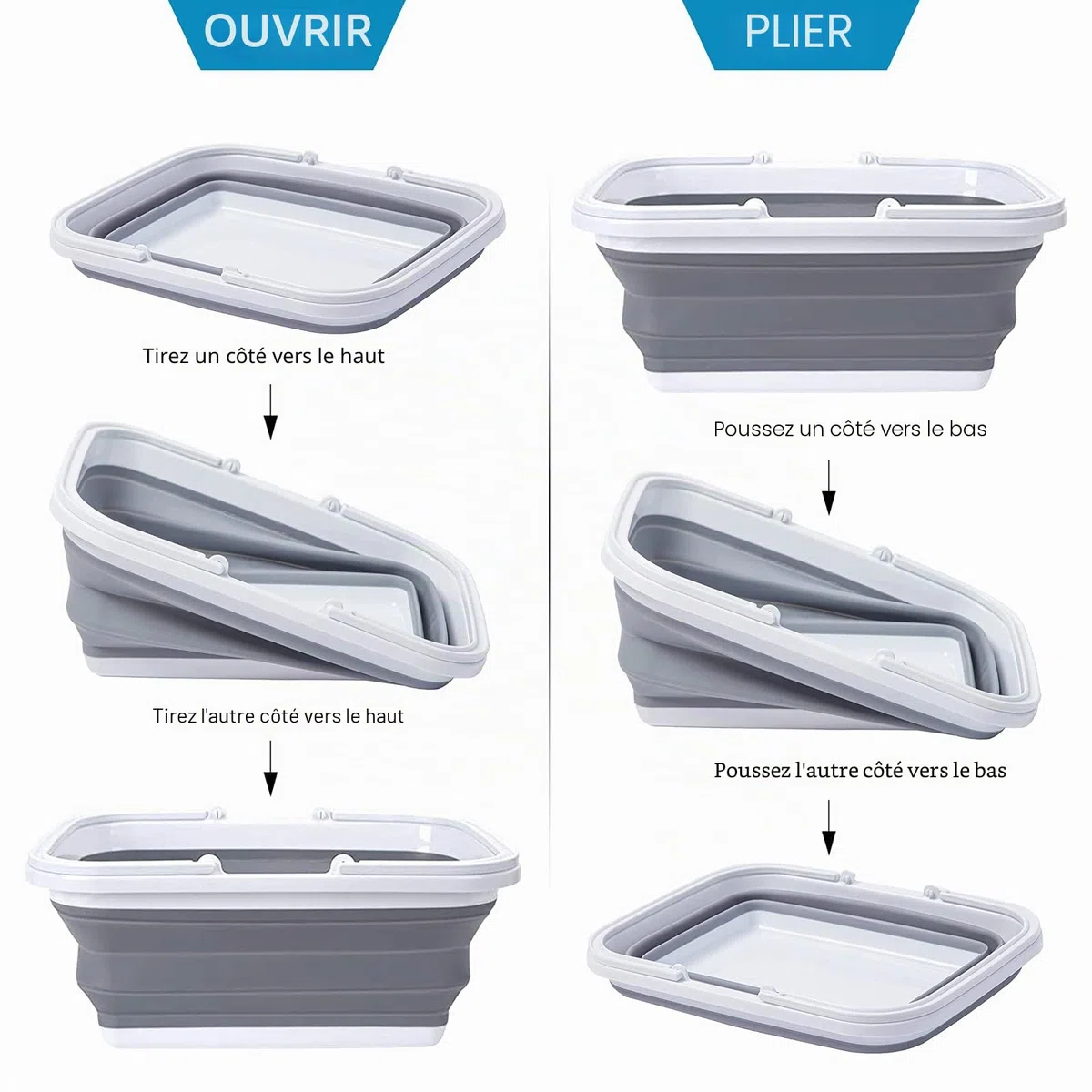 Bassine à vaisselle pliable de 12 L avec poignées - Lavabo portable pour camping, voyage, cuisine et caravane - Récipient de rangement peu encombrant