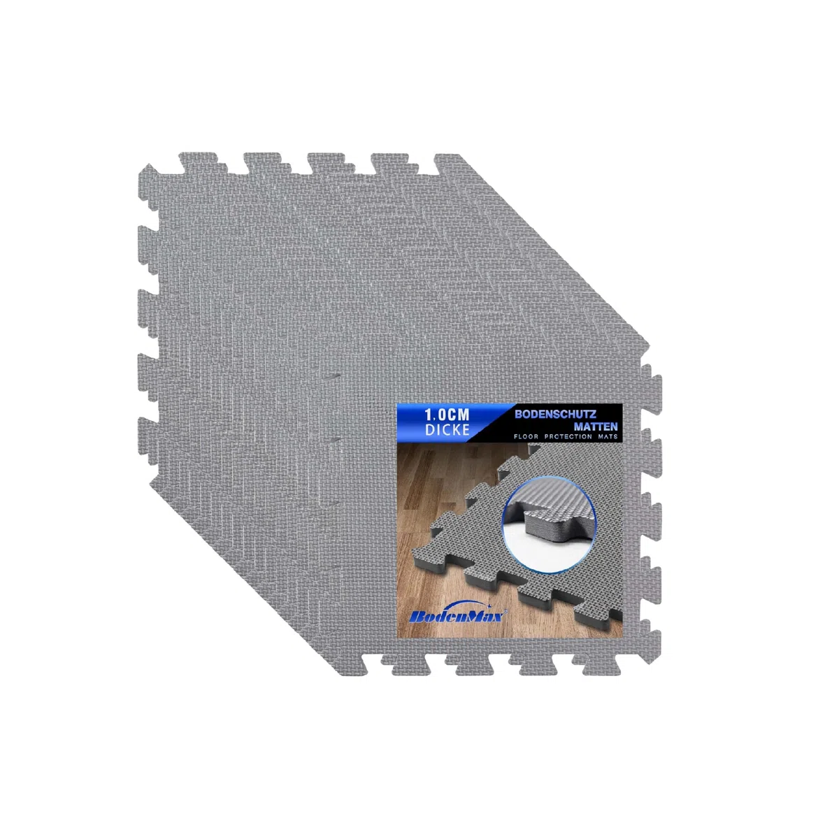Tapis Puzzle EVA – Tapis de Sol Sport Anti Bruit & Antidérapant – Dalles Clipsables 30x30x1cm | 18 pièces + Bordures | Protection Sol Fitness, Garage, Maison | Gris | 1,66m²
