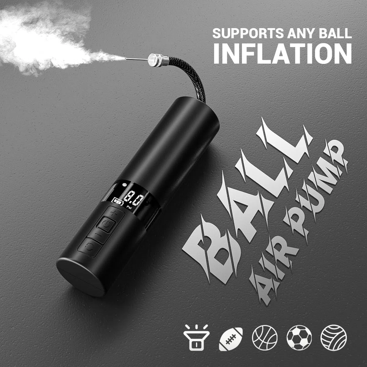 Pompe à Ballon électrique, Pompe électrique MissHome avec Affichage numérique MissHome et manomètre précis, Mini Pompe Intelligente avec Lampe de Poche pour Football, Basket-Ball, Volleyball, Rugby