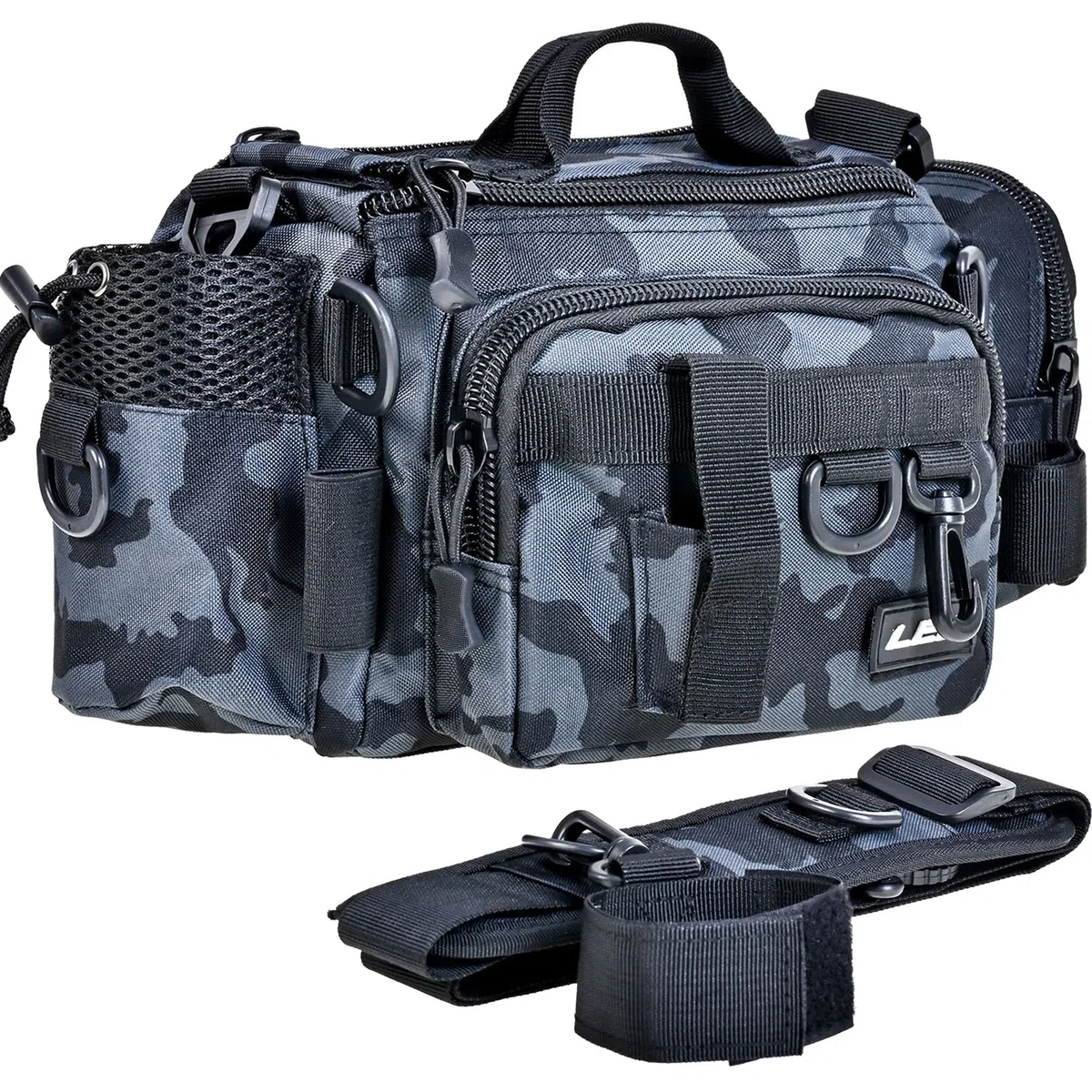 YUEMING Stockage de matériel de pêche, Sac de pêche à la carpe à épaule unique Grande capacité pour boîte à matériel et Rangement de Pinces pour leurres de pêche pour pêche en mer(Camouflage-1)