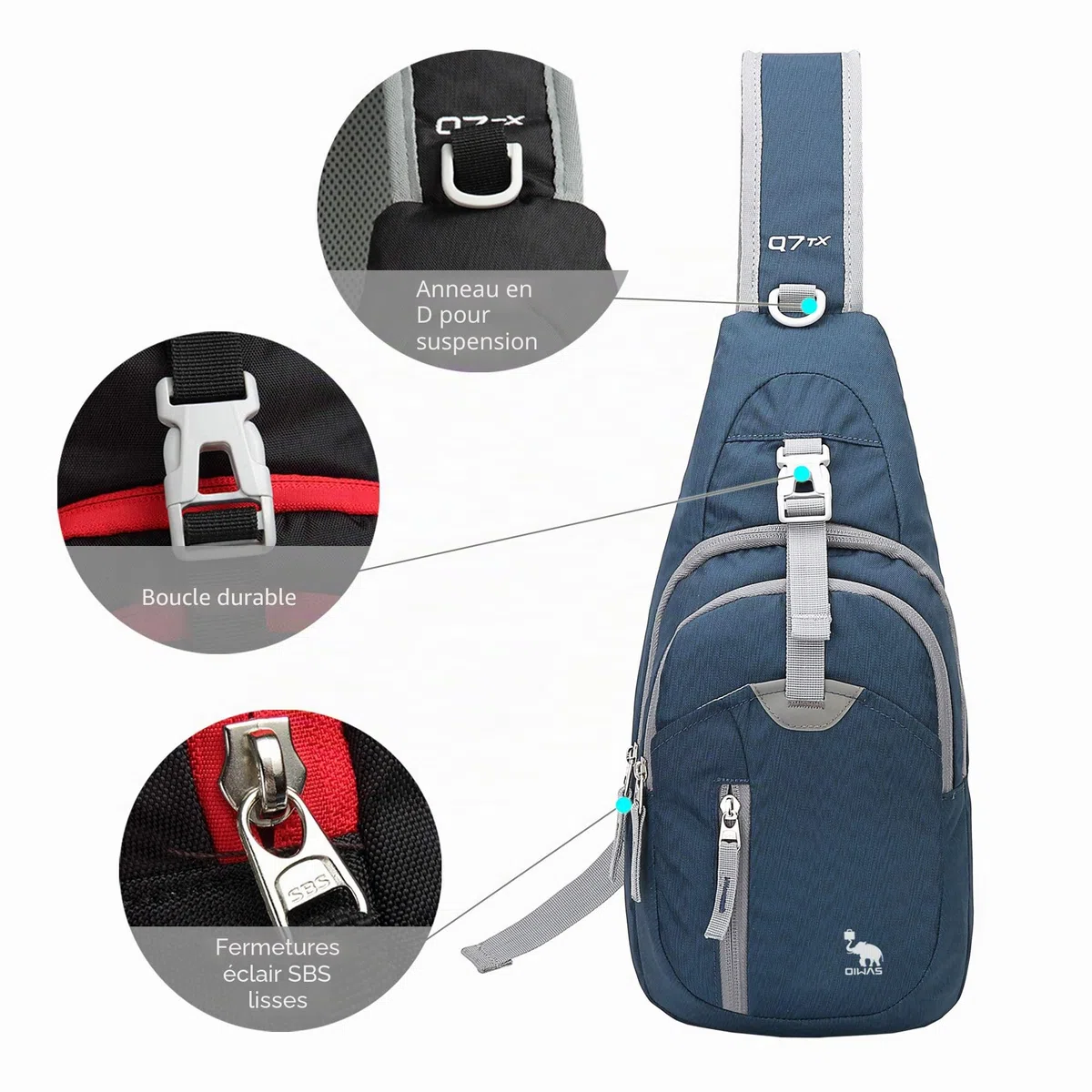 OIWAS Sacoche Homme Bandouliere Sac de Poitrine Petit Sac à Dos Bandoulière Sac à Poitrine Impermeable pour Randonnée Voyage Cyclo et Balade
