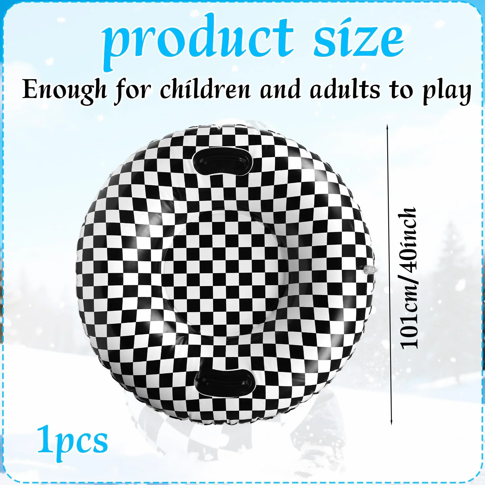 101cm Drapeau à Damier Noir et Blanc Tube à Neige pour Enfants et Adultes, en PVC Résistant au Froid Luge Gonflable Neige avec Poignées Surélevées Équipement de Luge d'hiver en Extérieur