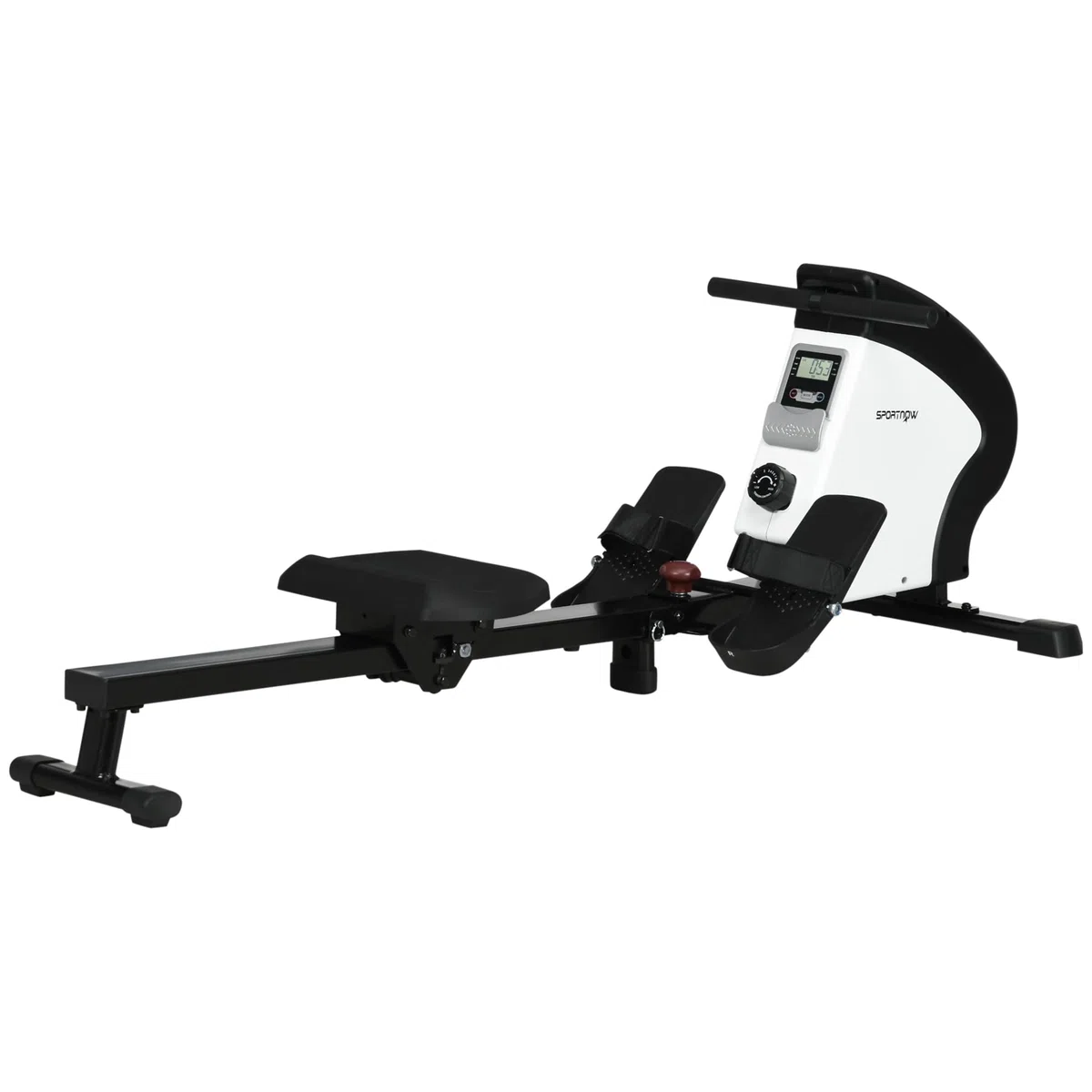 SPORTNOW Rameur d'appartement Pliable, Aosom.FR x FFHandball, avec freinage magnétique Silencieux, 8 Niveaux de résistance, écran Multifonction LCD, en Acier Noir Blanc