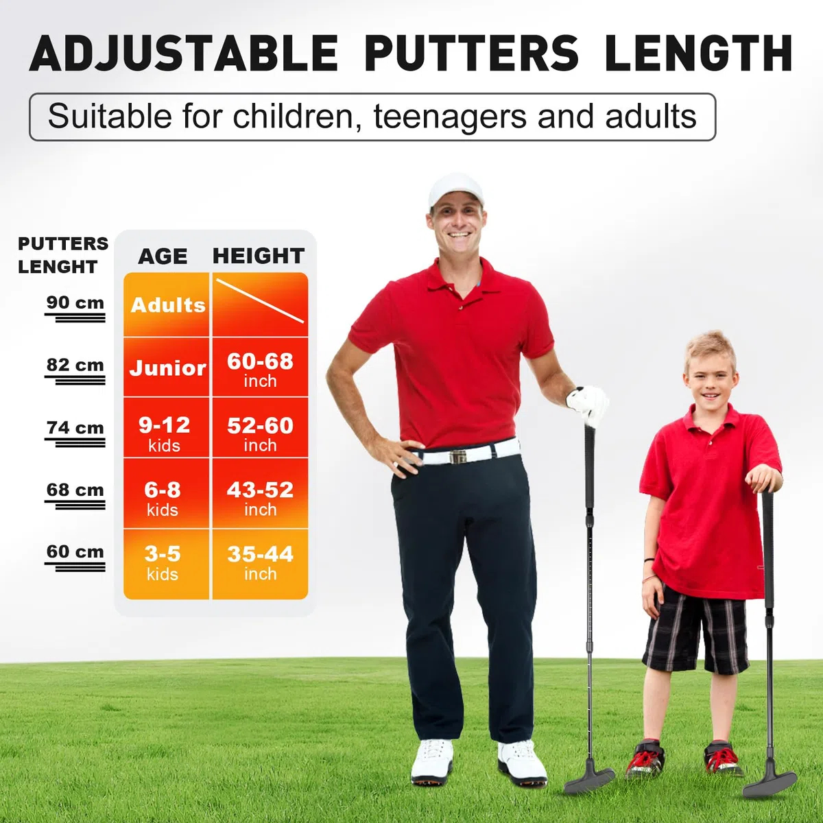 Putter de golf réglable, lot unique, unisexe, peut être utilisé par les gauchers et les droitiers, jeu de putter noir réglable, avec 4 balles et 1 coupe drapeau, convient pour les enfants, les