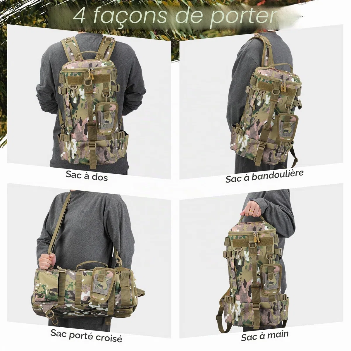 Sac à dos imperméable pour Matériel de pêche, Sac à bandoulière militaire et randonnée