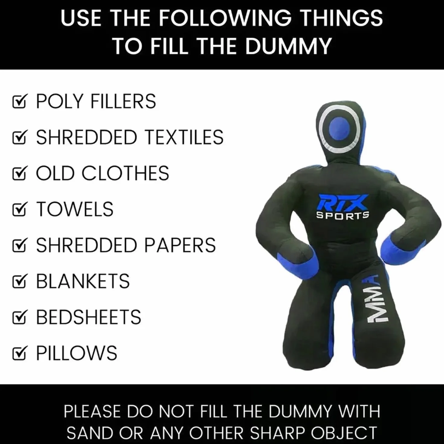RTX MMA Judo Grappling Dummy | Vide | Sac de frappe pour Jiu Jitsu brésilien | Lutte, arts martiaux, autodéfense, karaté, entraînement de submission | Position assise en toile factice