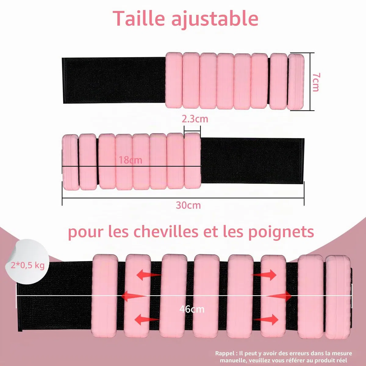 TOPESCT Lot de 2 poids réglables (450 g chacun), poignets et chevilles, pour yoga, danse, barre, pilates, cardio, aérobic, marche