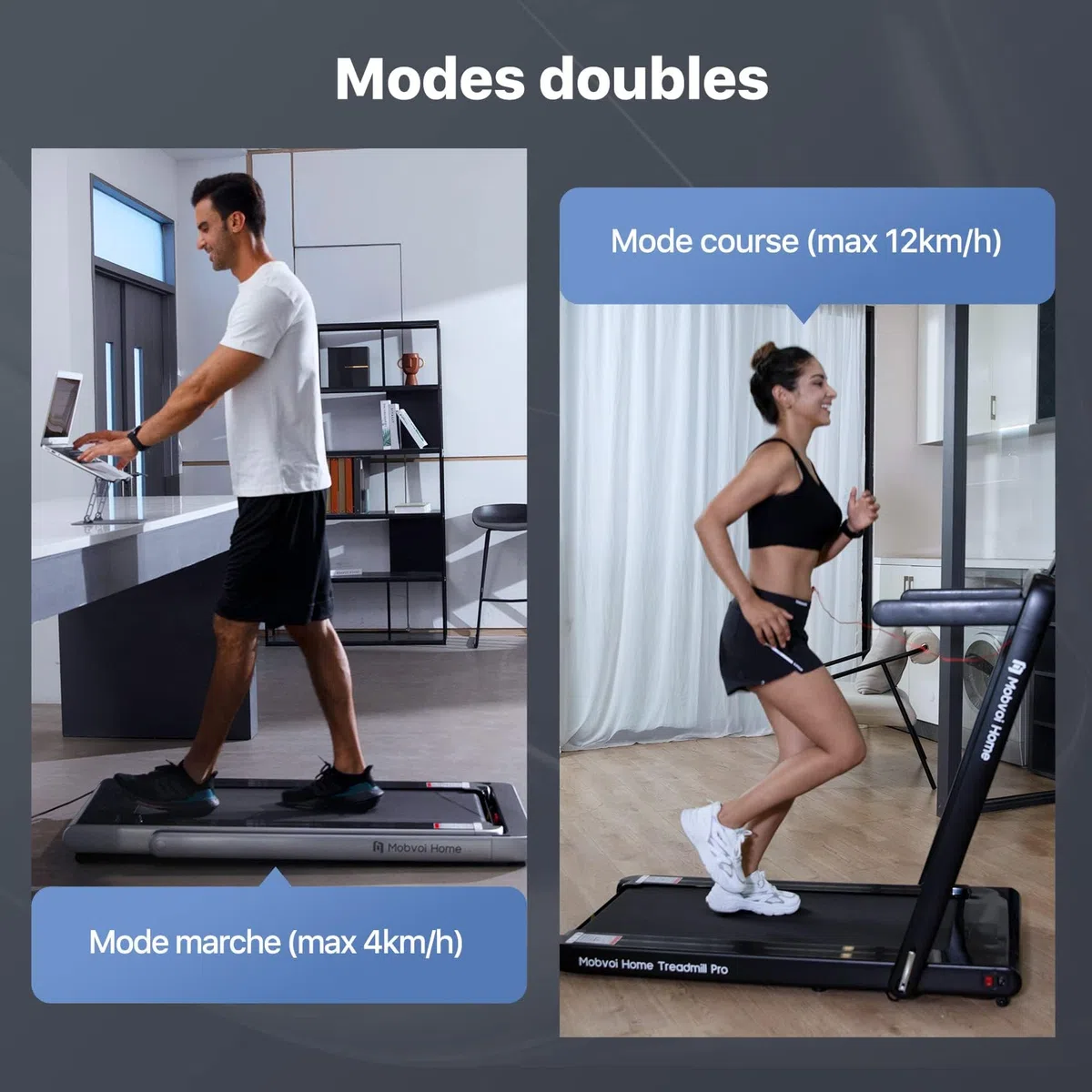 Mobvoi Tapis De Course Smart AI avec L'Application TicSports pour La Maison, Le Bureau, Téléphone, Ordinateur Portable, Grande Surface De Course, 12km/h, 120kg