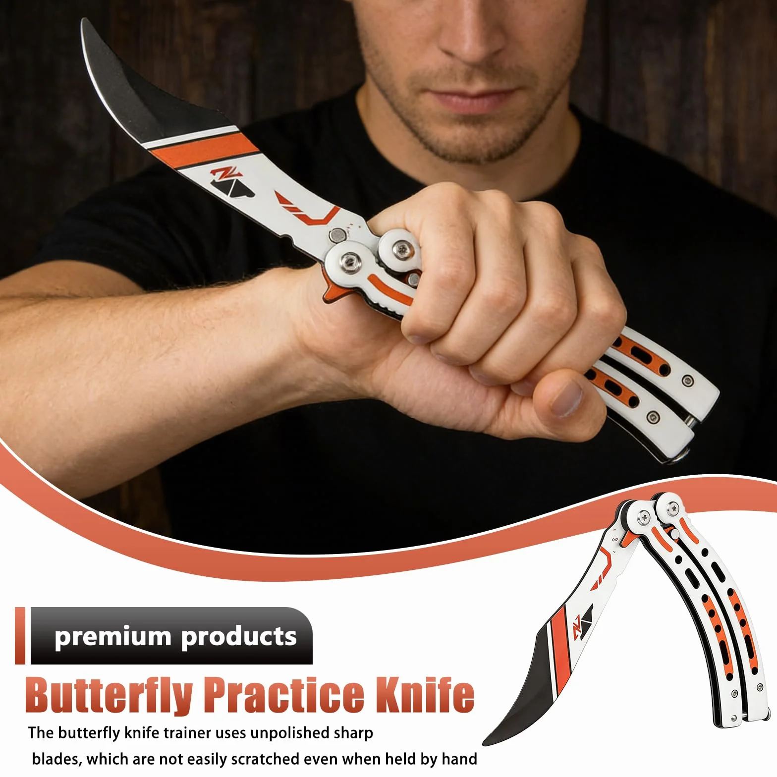 Ensemble d'entraînement de couteaux papillon GOEDCH en acier inoxydable (3 pièces) : couteaux papillon d'entraînement avec lames émoussées de sécurité, couteaux balisong légaux - manche incurvé pour l