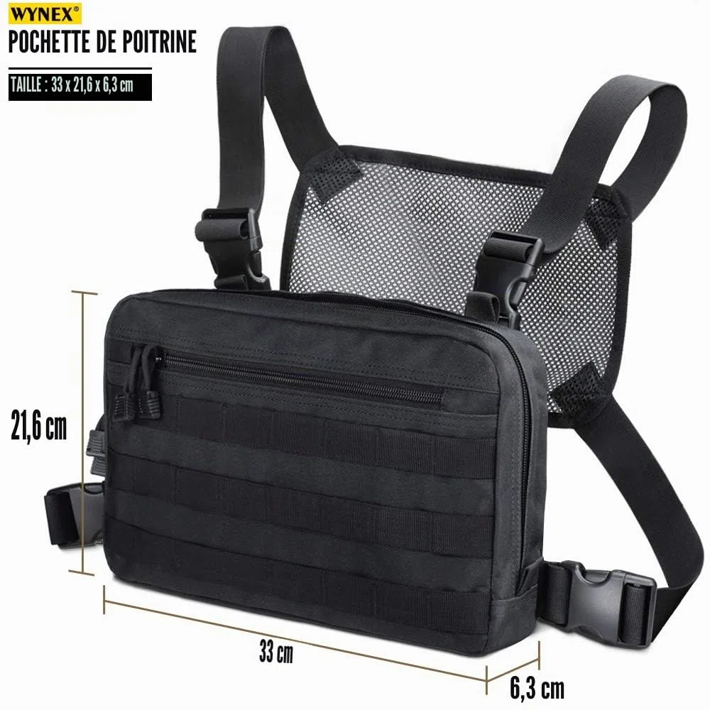 WYNEX Sac Poitrine Homme Tactique Chest Rig Sacoche de Poitrine Militaire Pochette Pectorale Tactique pour Talkie Walkie Téléphone | avec Bretelle Réglable