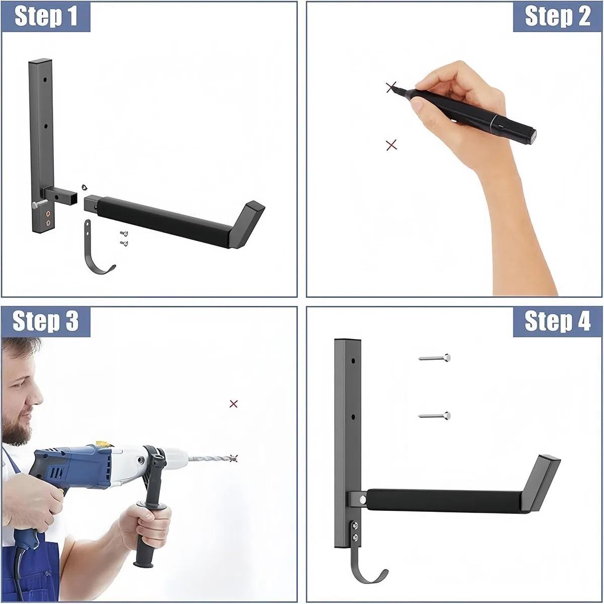 Support de rangement pour kayak pour garage, capacité de 90,7 kg, support de rangement pour planche de surf – pour clôture, maison, abri de jardin, appartement, intérieur ou extérieur, planche à neige