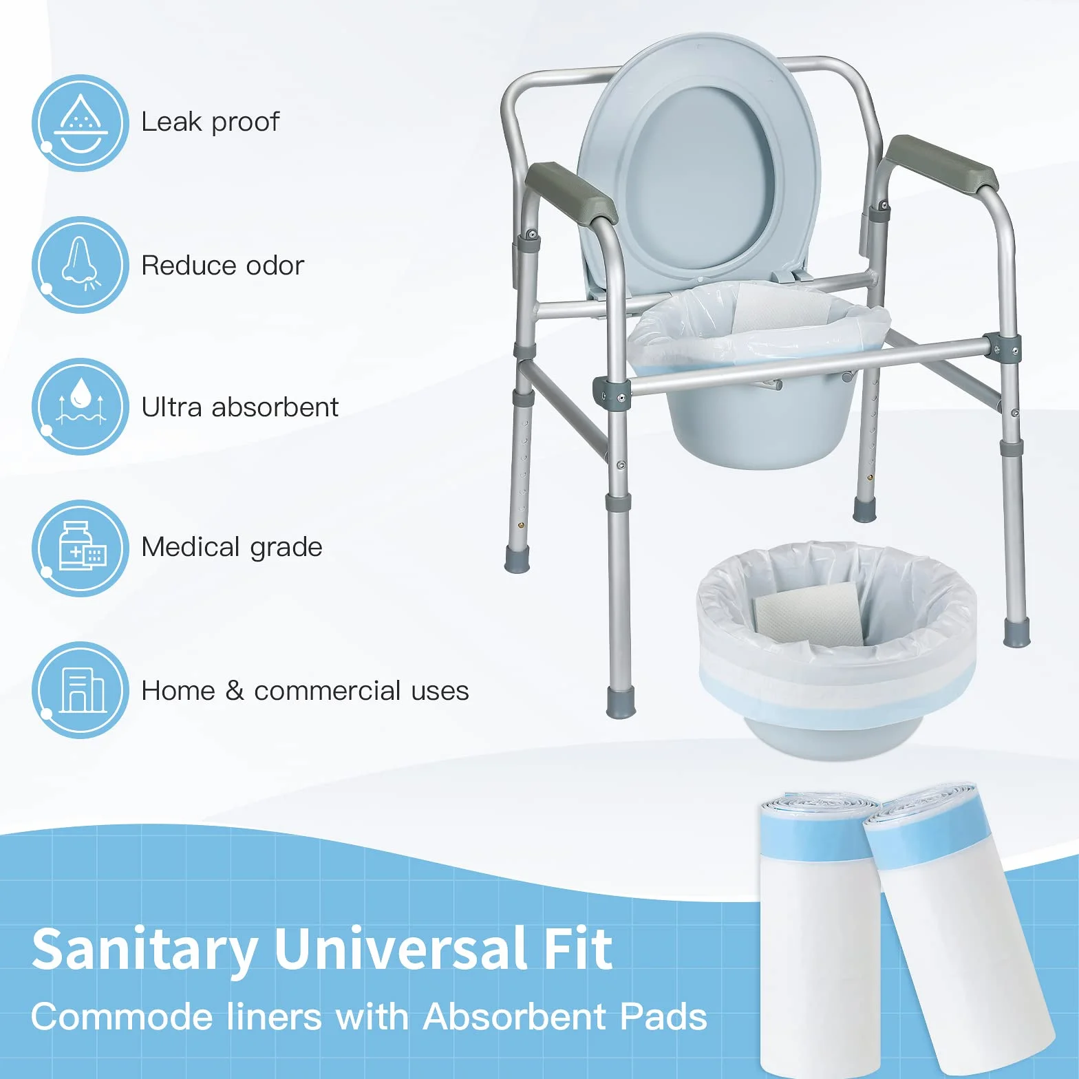 Lot de 40 sacs poubelle jetables super absorbants pour chaise percée, sacs de toilette portables, sacs de toilette de camping universels